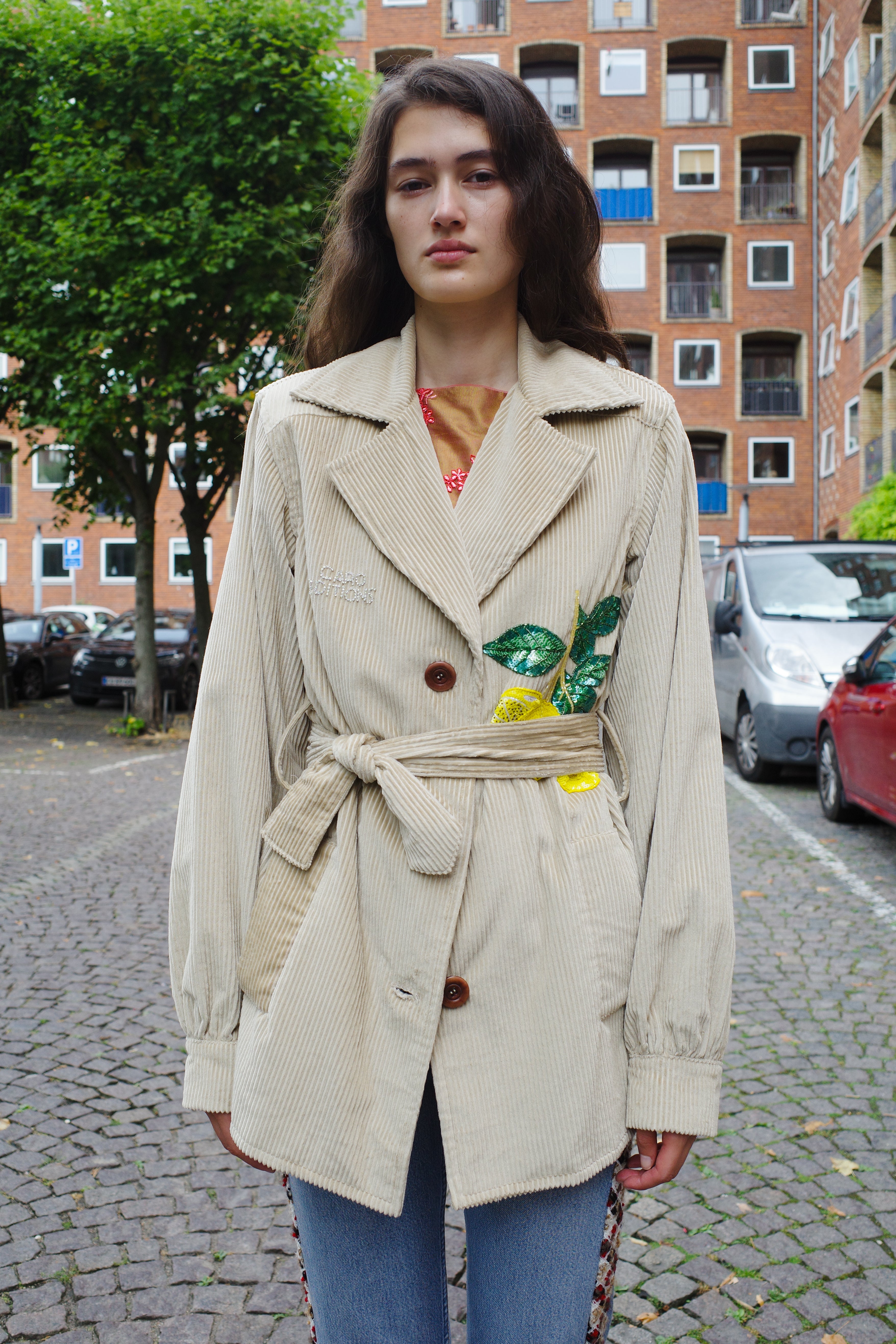 Corduroy Coco Jacket lemon embroidery