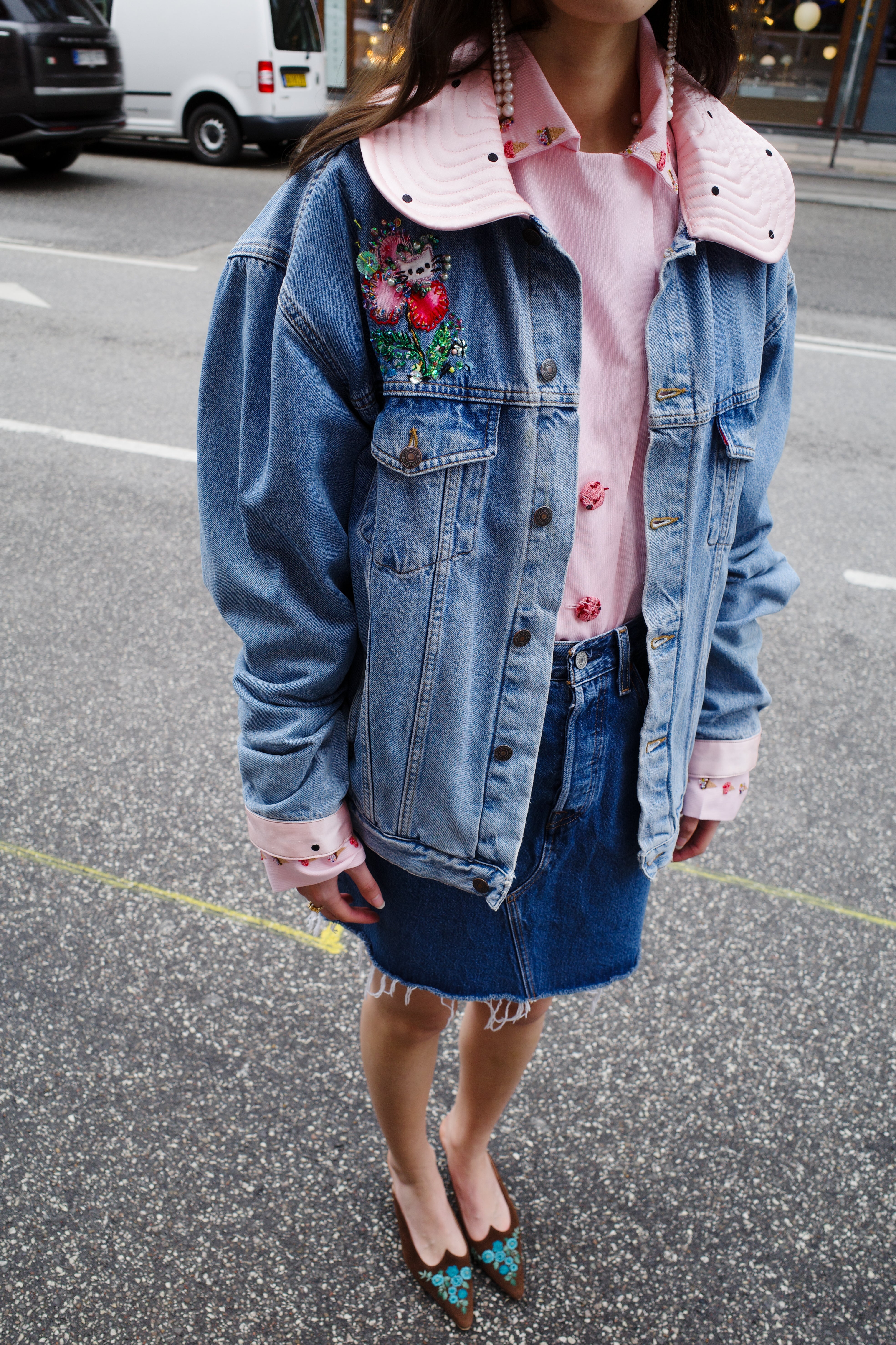 Upcycled Denim Jacket - Hallo Kitty