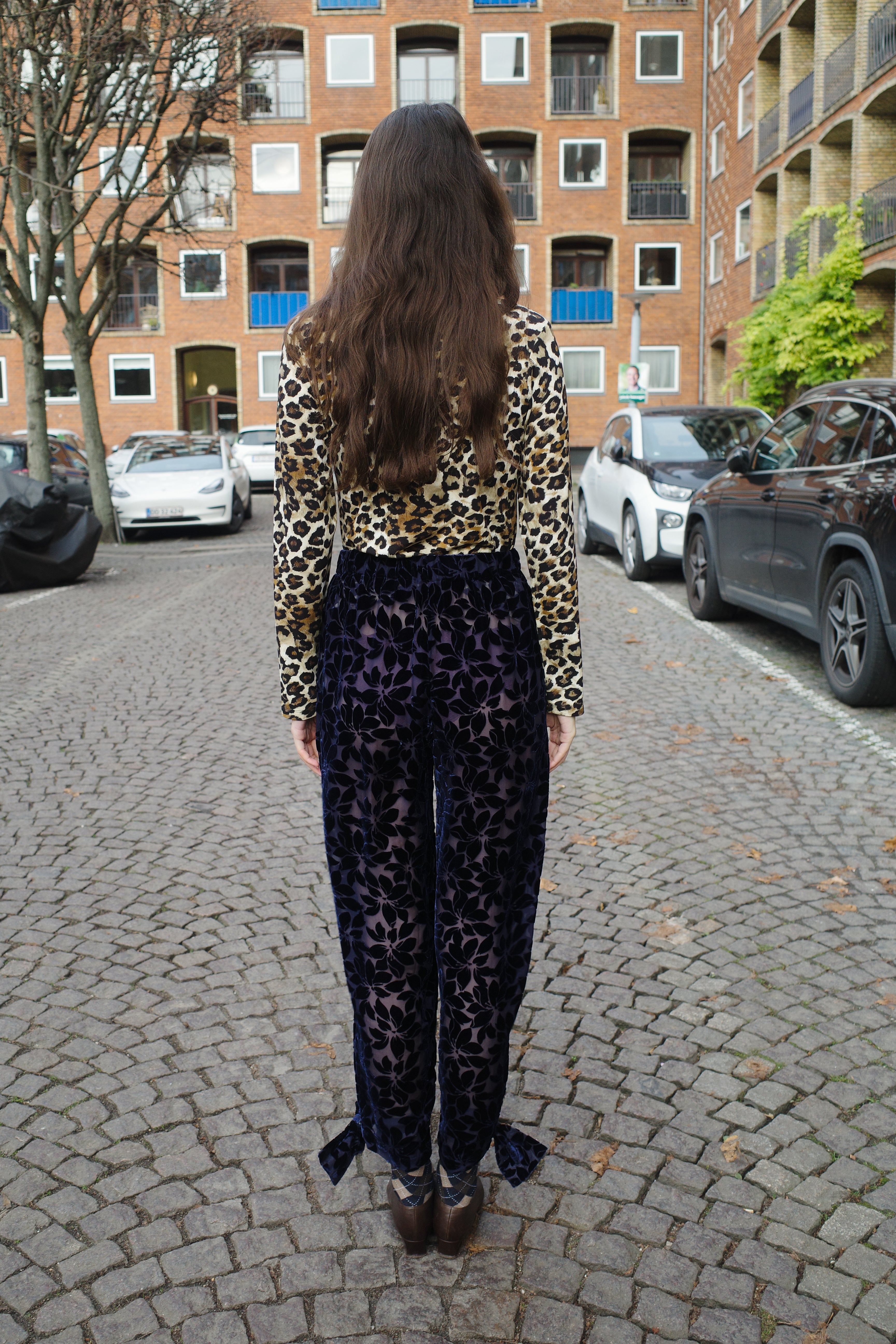 Coco Pants w. Bows Floral Velvet Midnight Blue