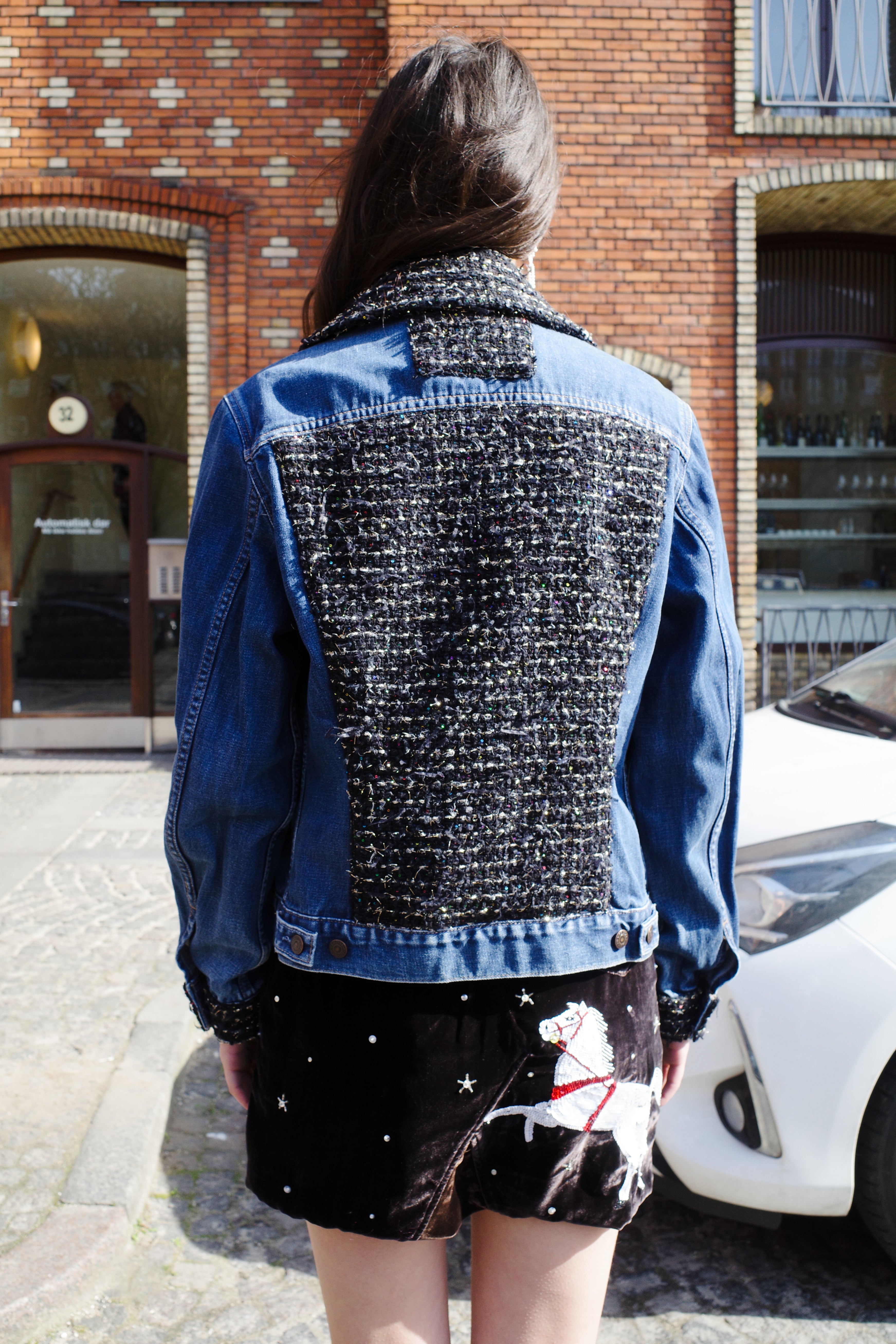 Upcycled Denim Jacket with deadstock Chanel fabric