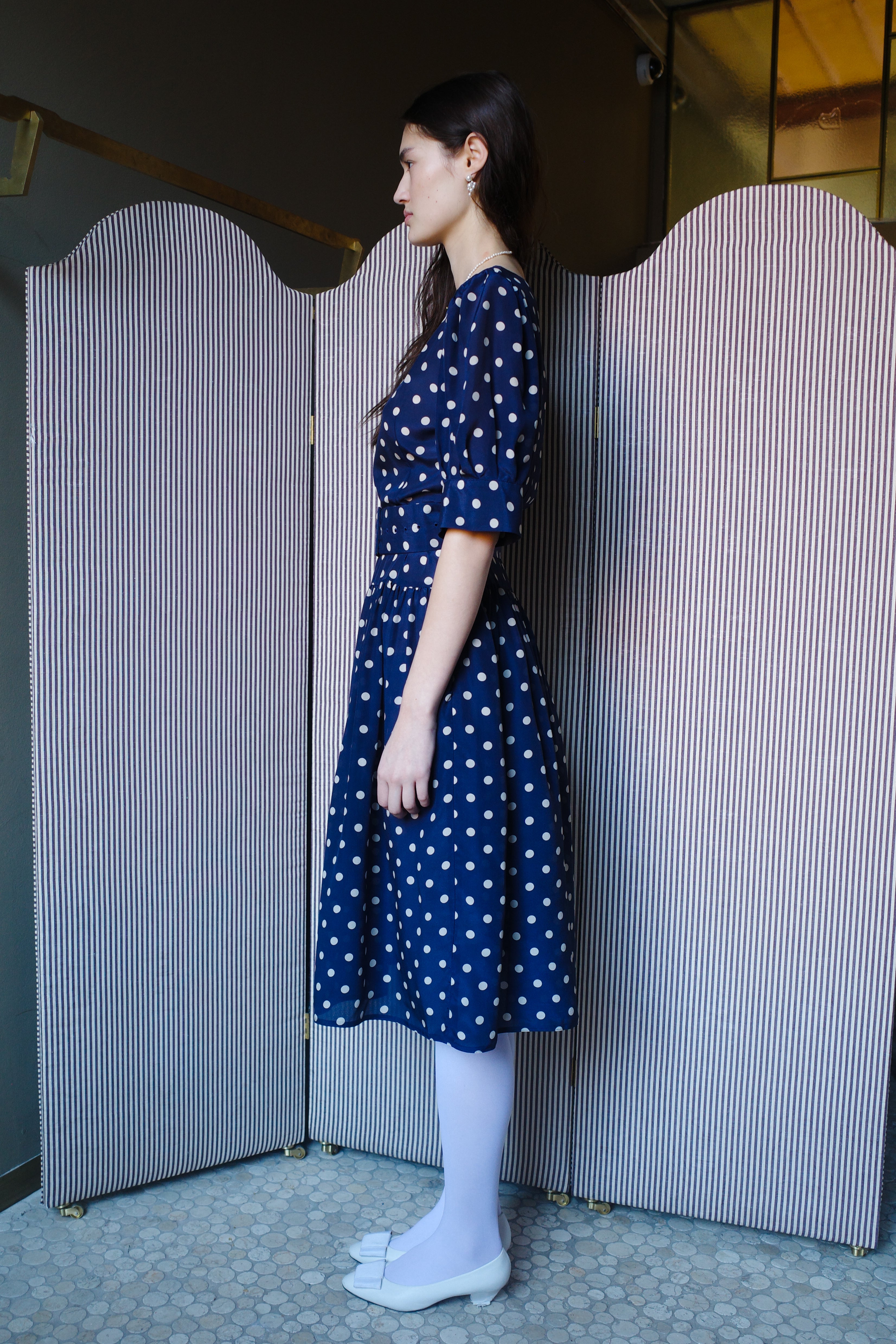 Bjorg Dress Silk Navy - White Dots