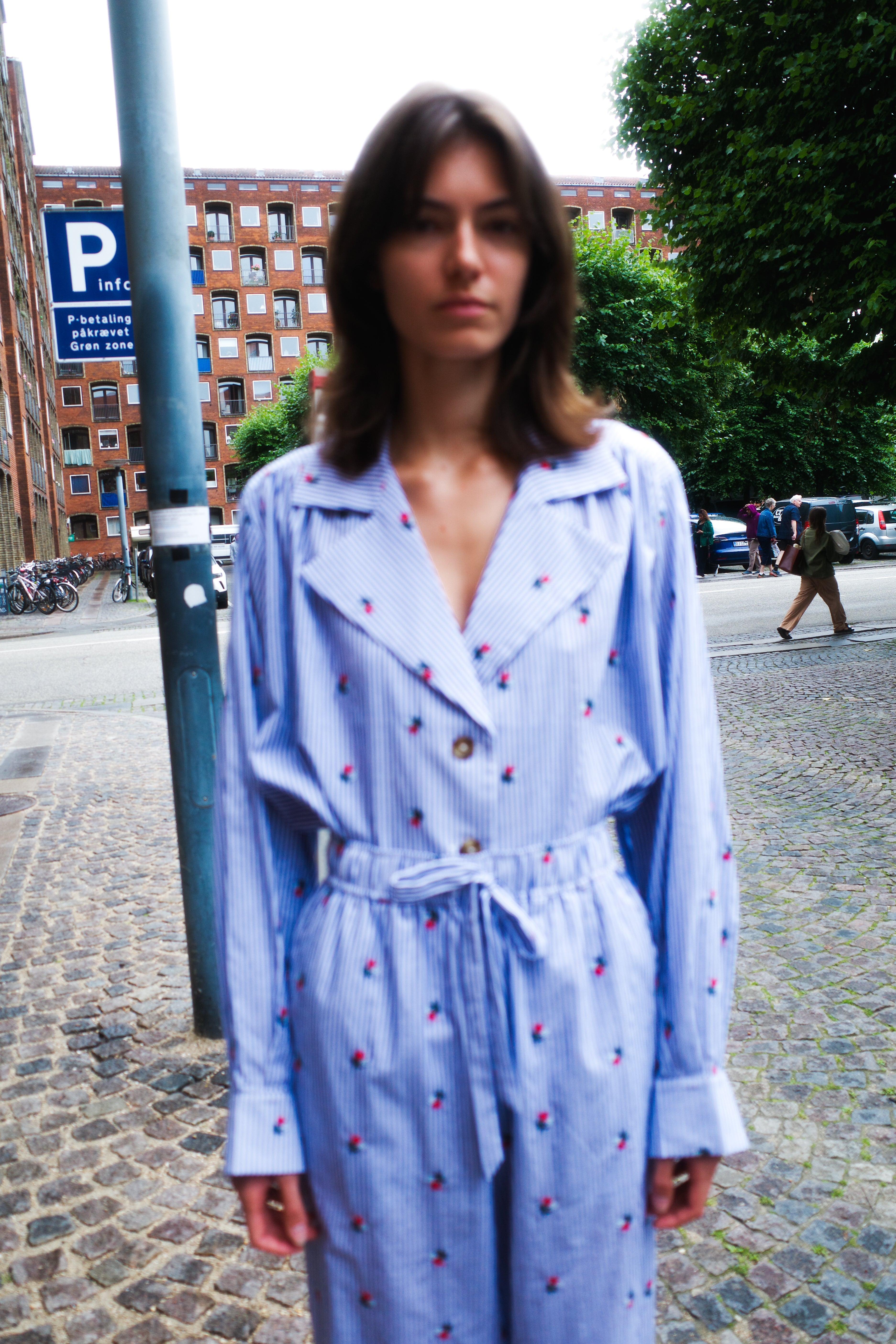 Bonsai Shirt - Blue White Stripe w. Flower