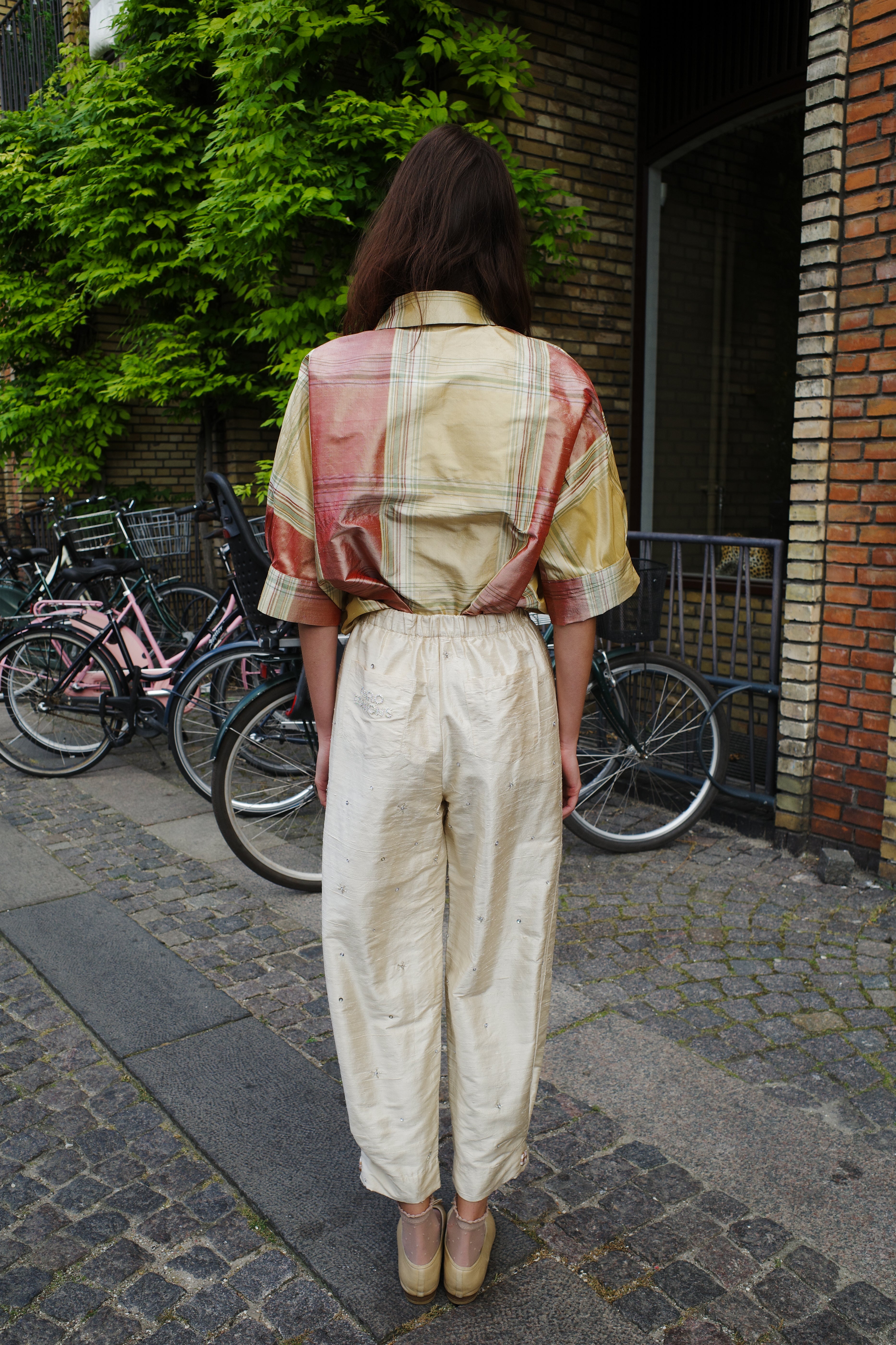 Coco Pants w. Embroidery Silk Taft White w. Embroidery