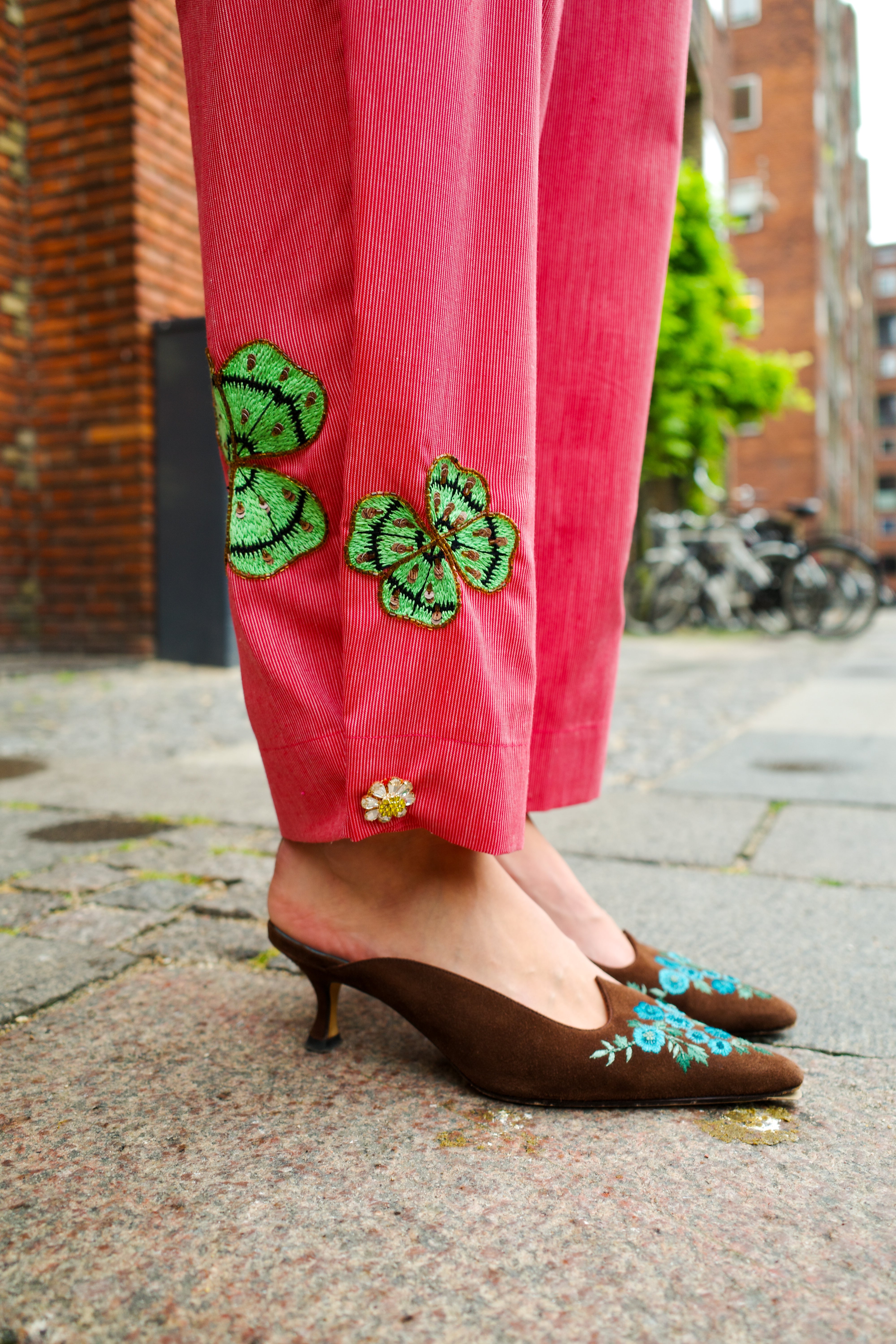 Coco Pants - Red White Stripe with Clovers