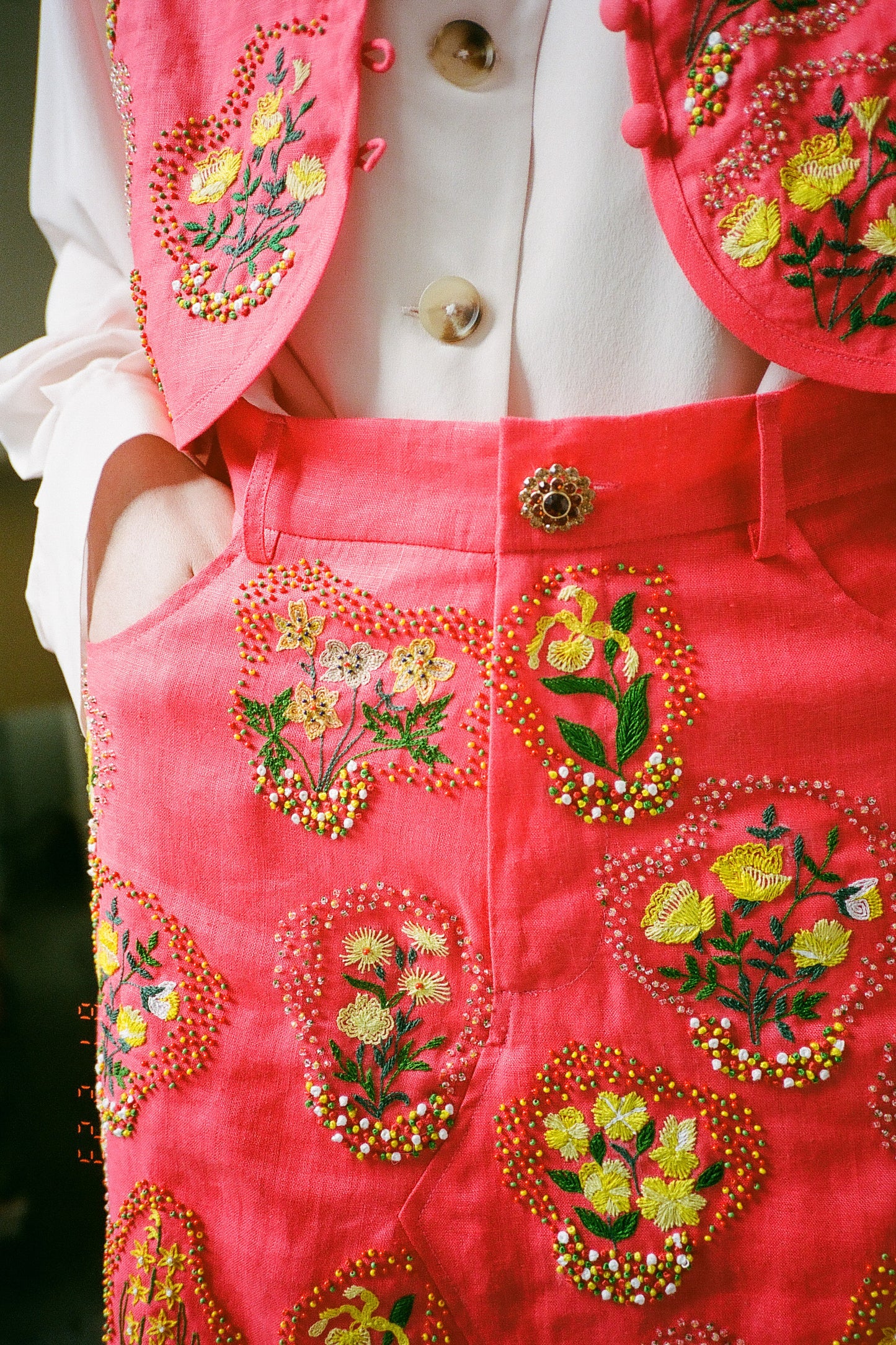 Nunu Skirt - Hand Embroidered Flowers