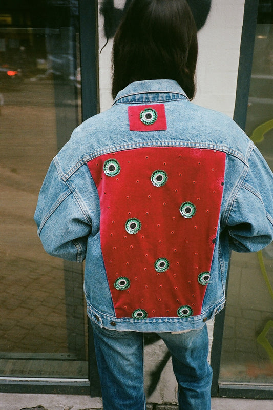 Upcycled Denim Jacket - Red