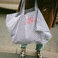 Tote Bag Large - Blue White Stripe