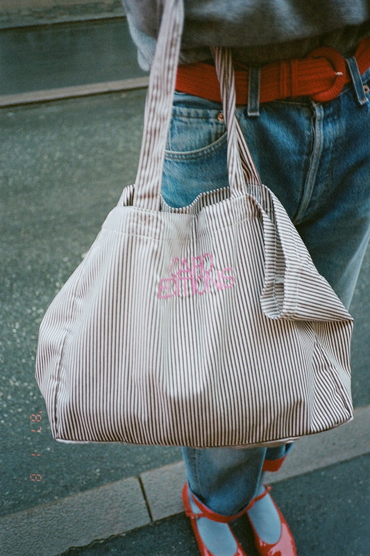 Tote Bag Medium - Brown White Stripe