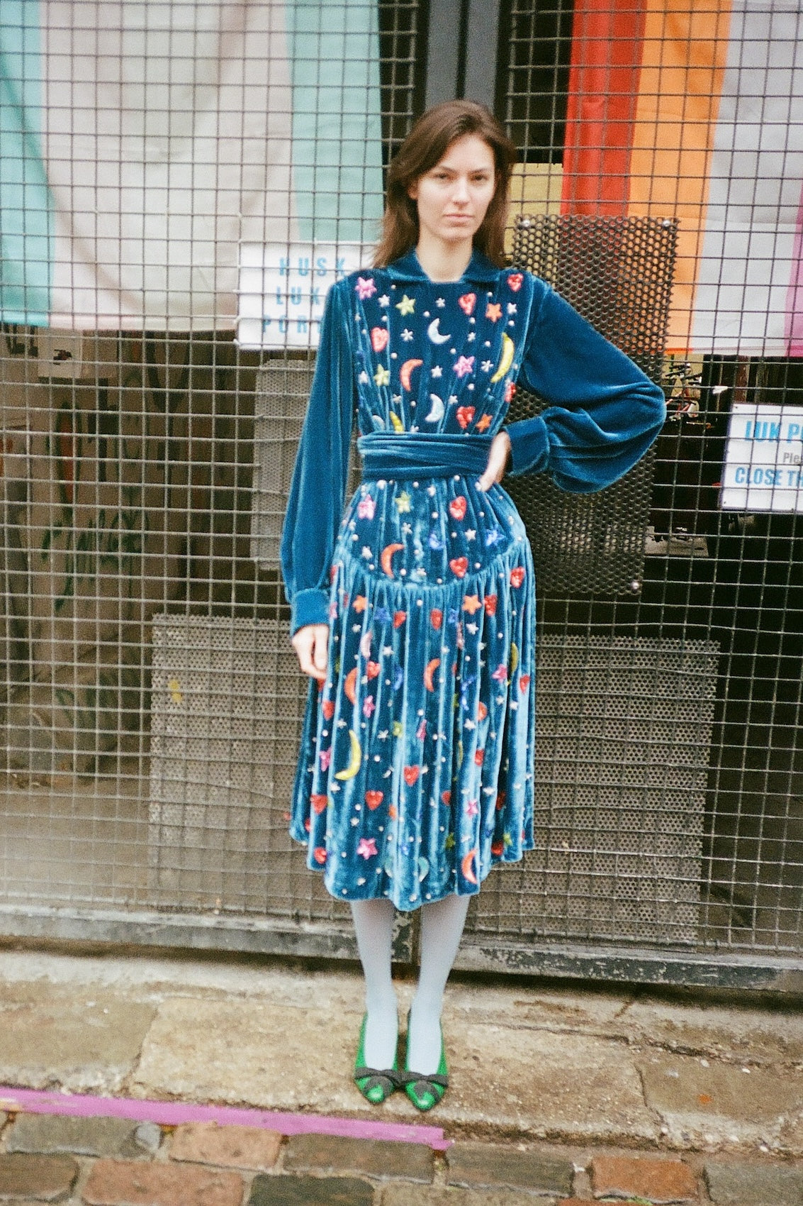 Sonya Dress - Blue Silk Velvet