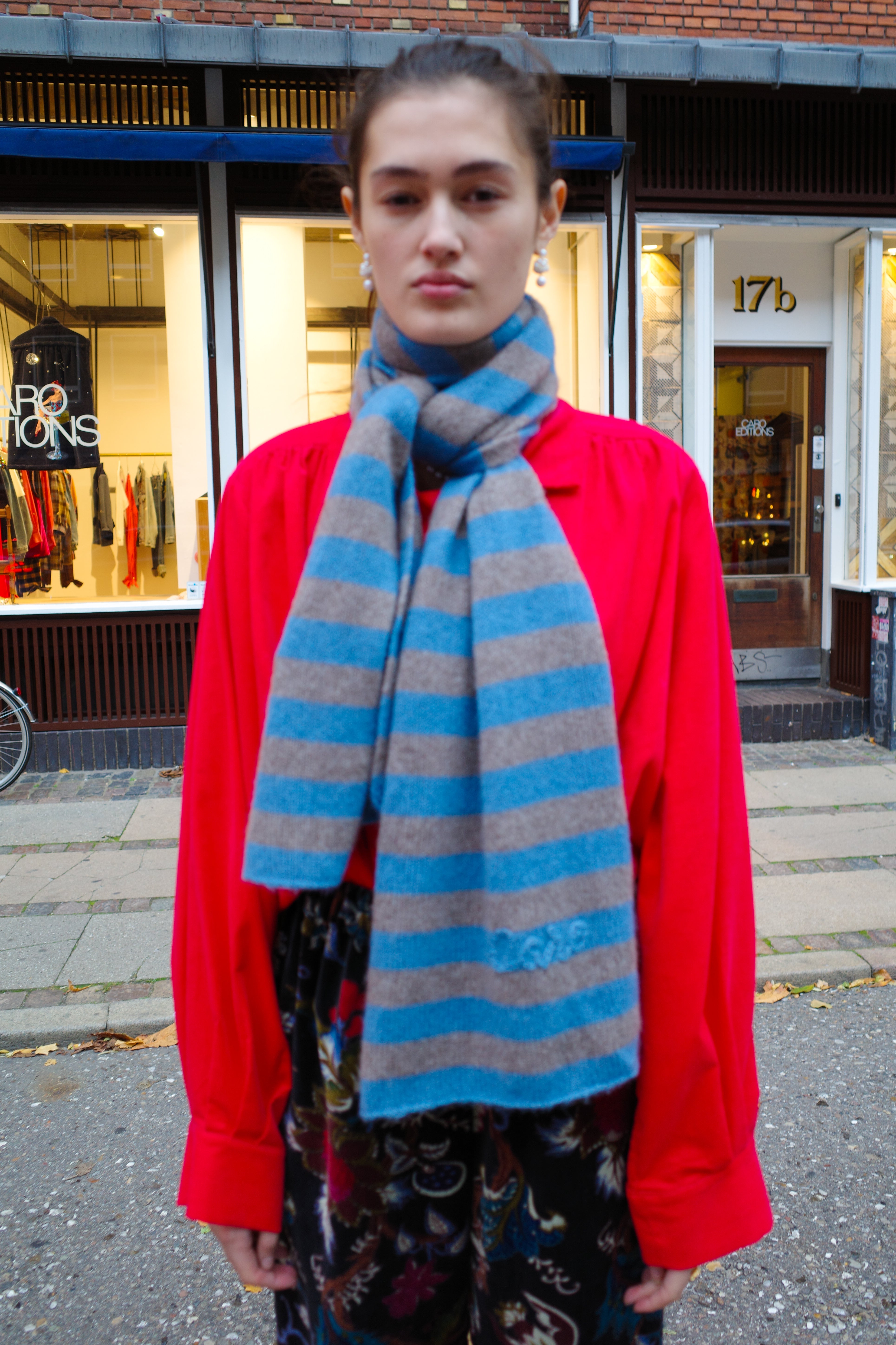 Liva Scarf - Dove Blue & Taupe Stripe