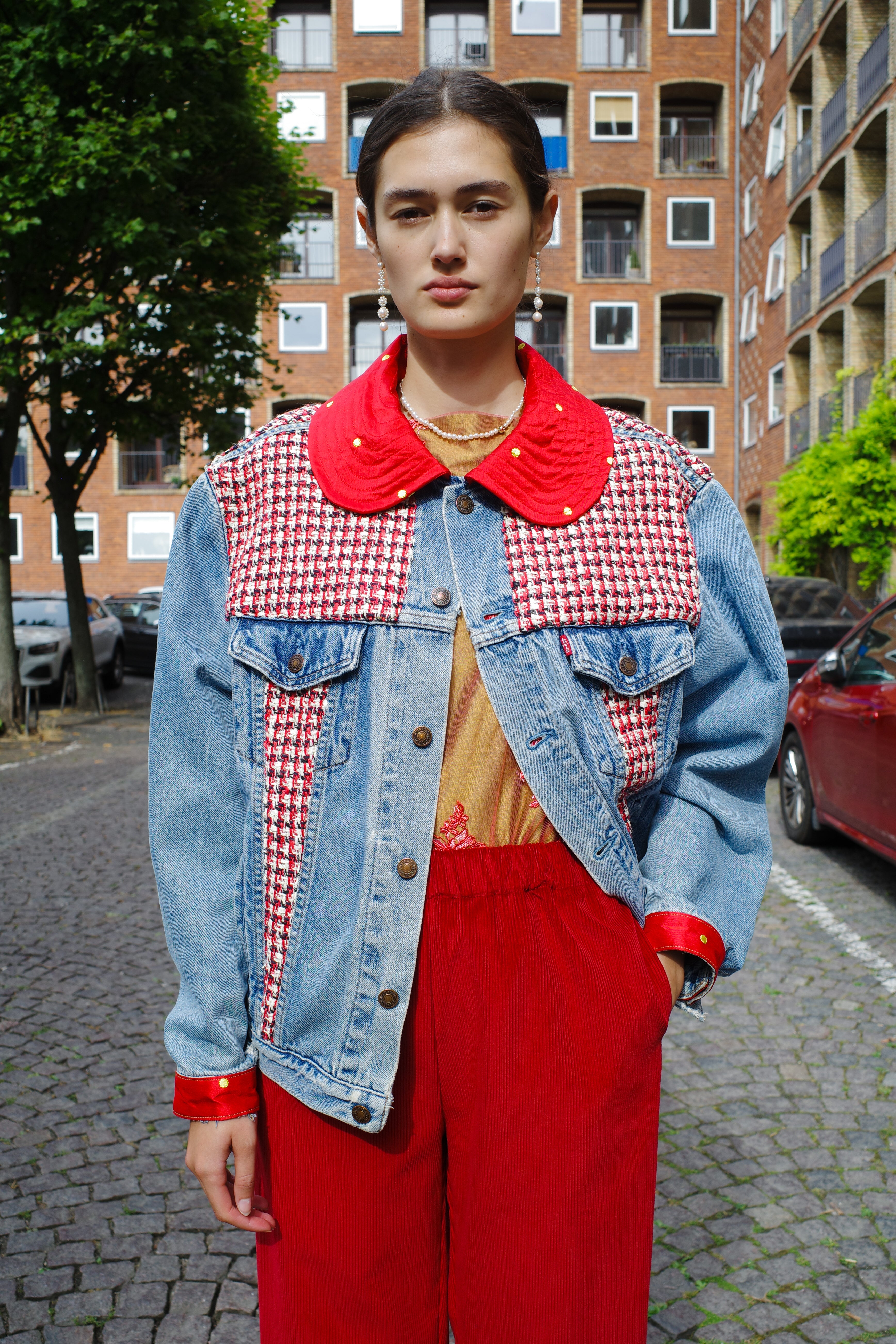 Upcycled Denim Jacket with deadstock Chanel fabric