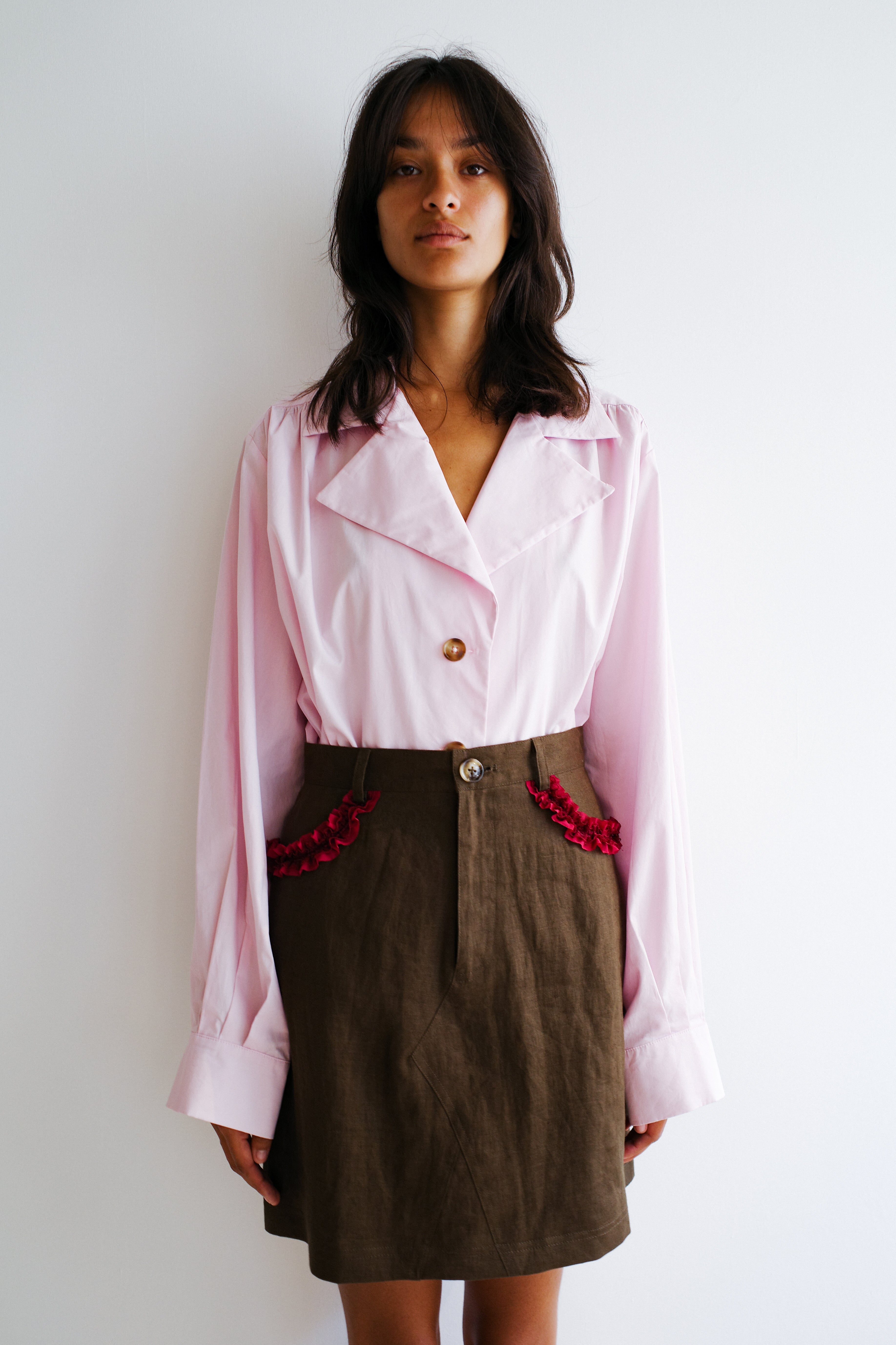 Nunu Skirt - Olive w. Fuschia ruffle