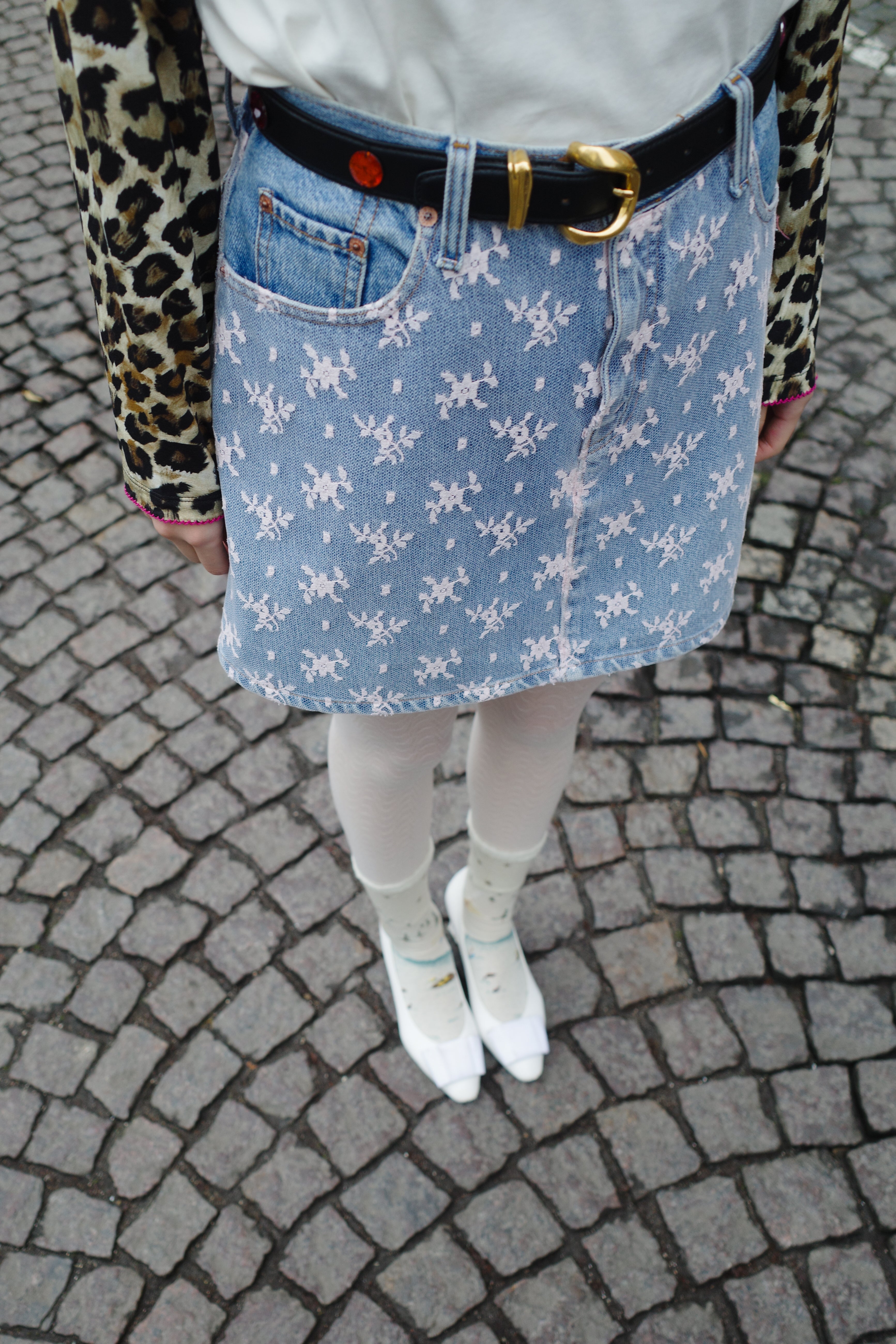 DENIM SKIRT COTTON / LACE PINK