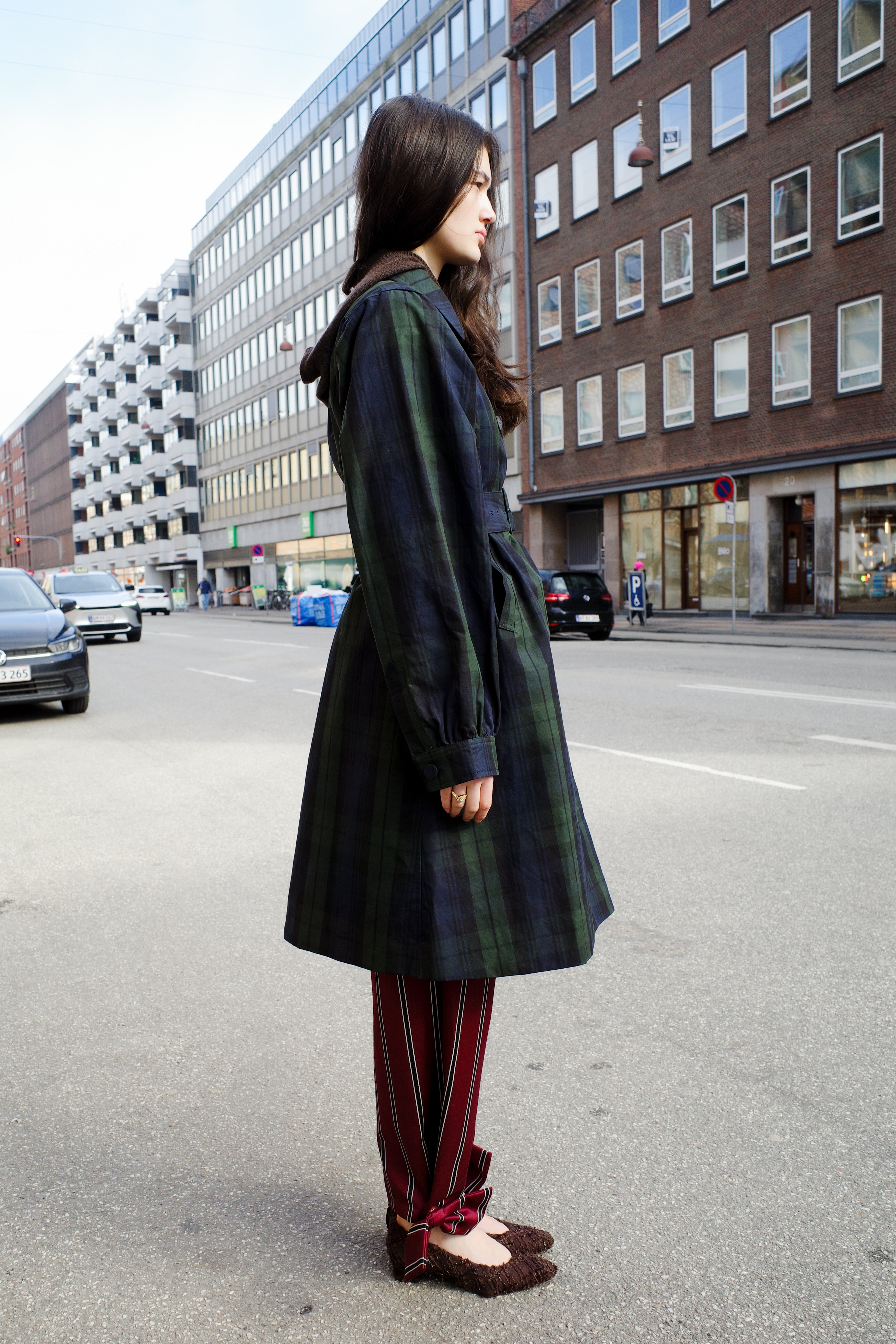 Vivian Coat - Hybrid Aero Waxed Cotton - Green and black check