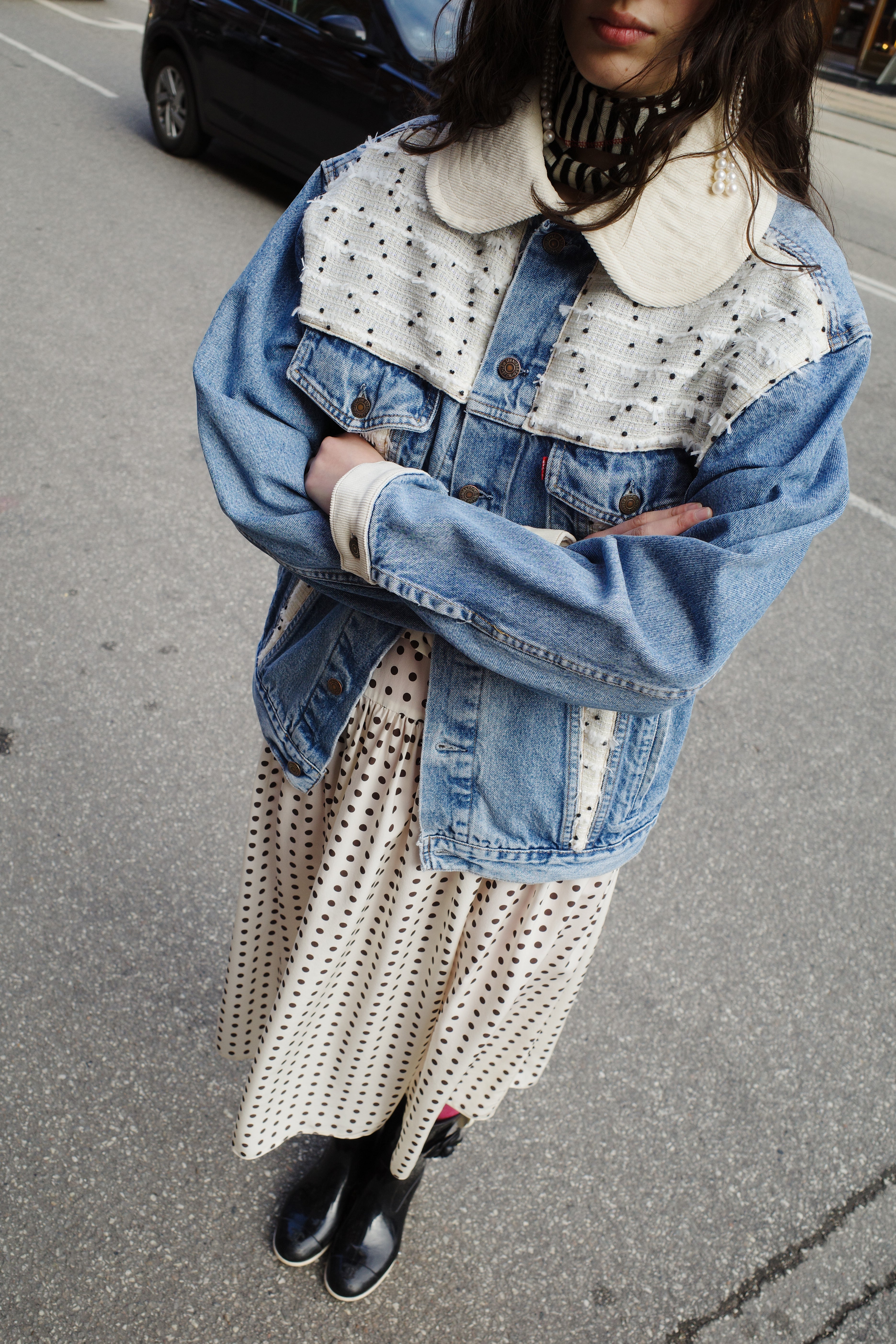 Upcycled Denim Jacket with deadstock Chanel fabric