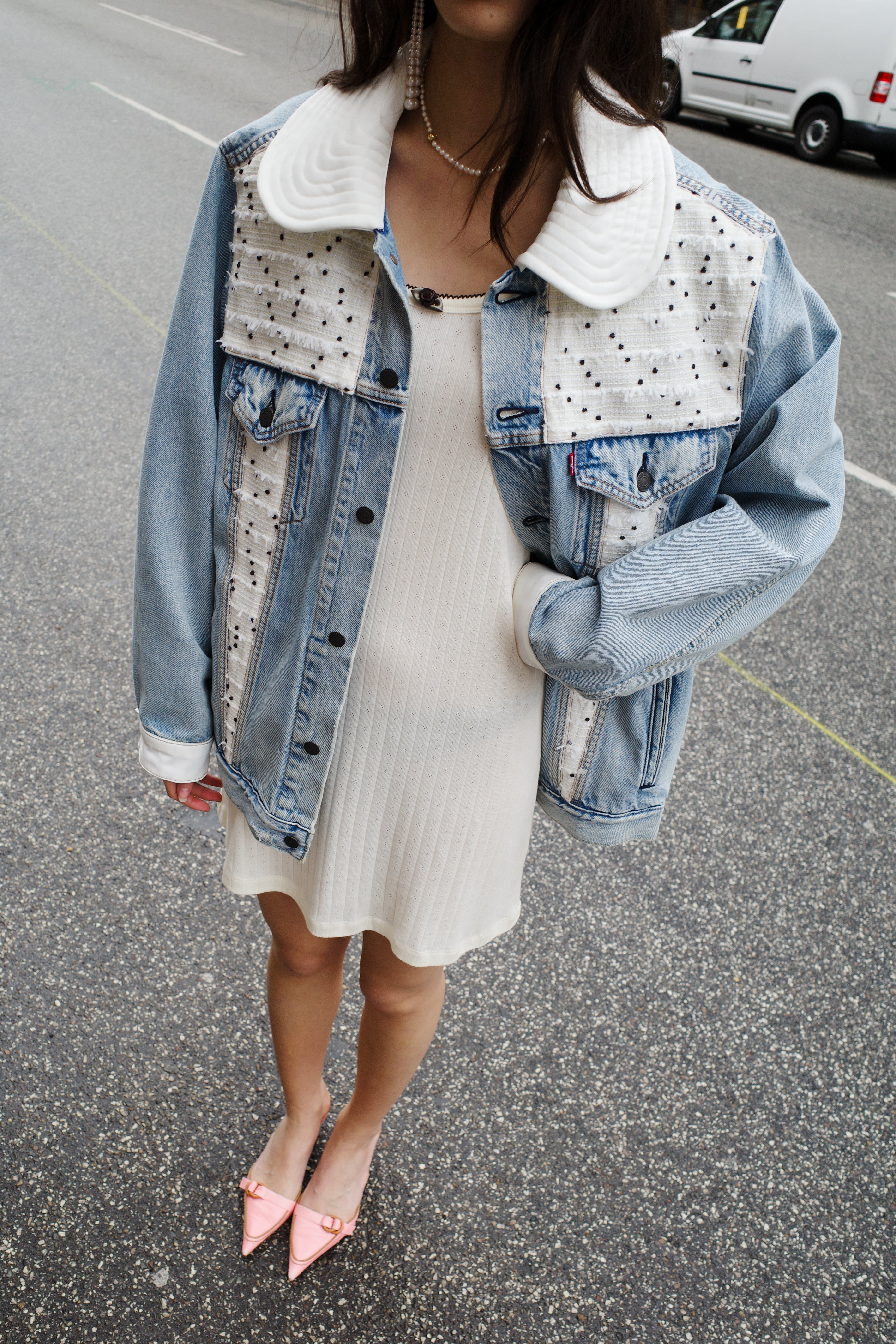 Upcycled Denim Jacket with deadstock Chanel fabric