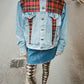 Upcycled Denim Jacket - Little Red Tartan Small