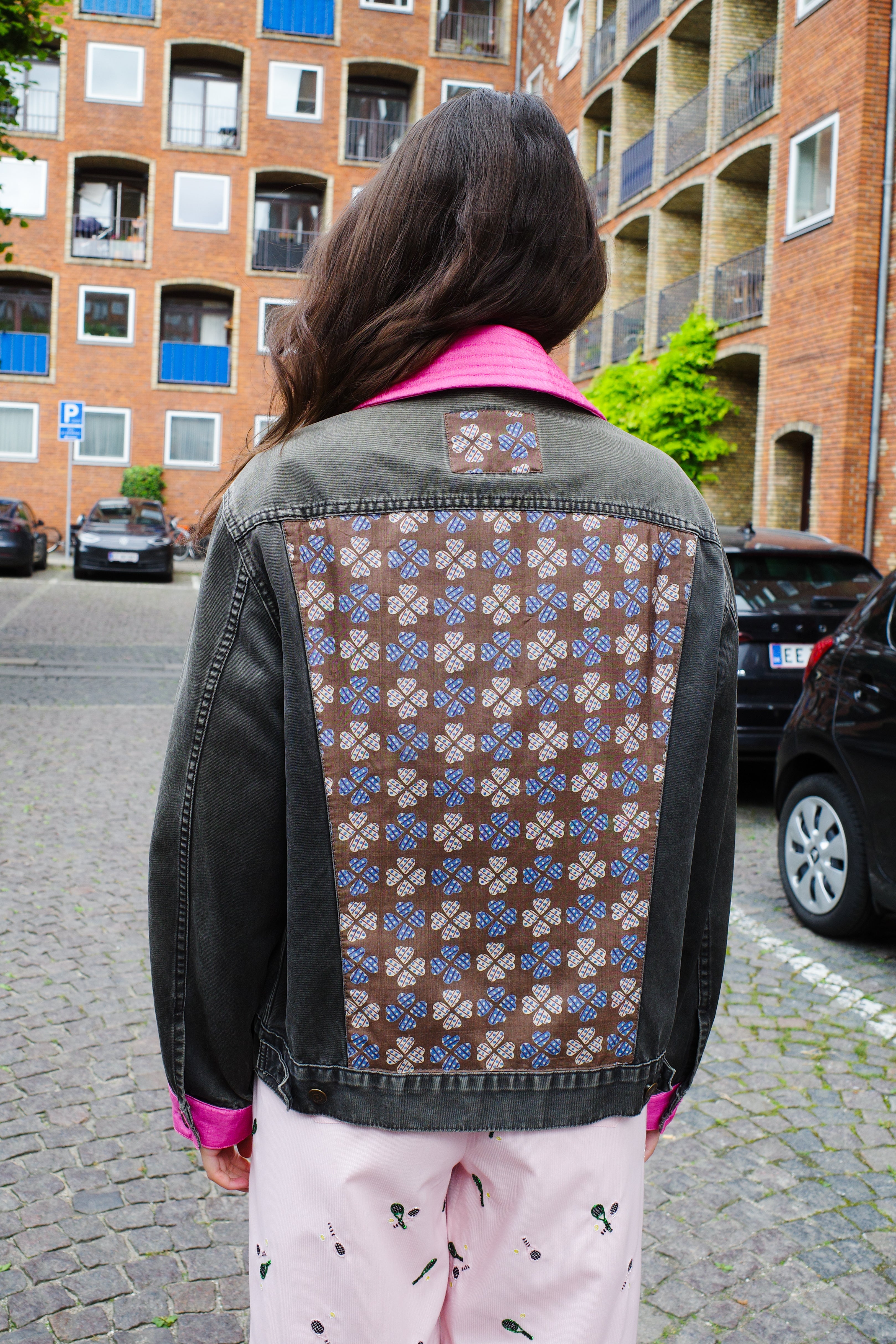 Upcycled Denim Jacket with deadstock Vintage Yves Saint Laurent fabric