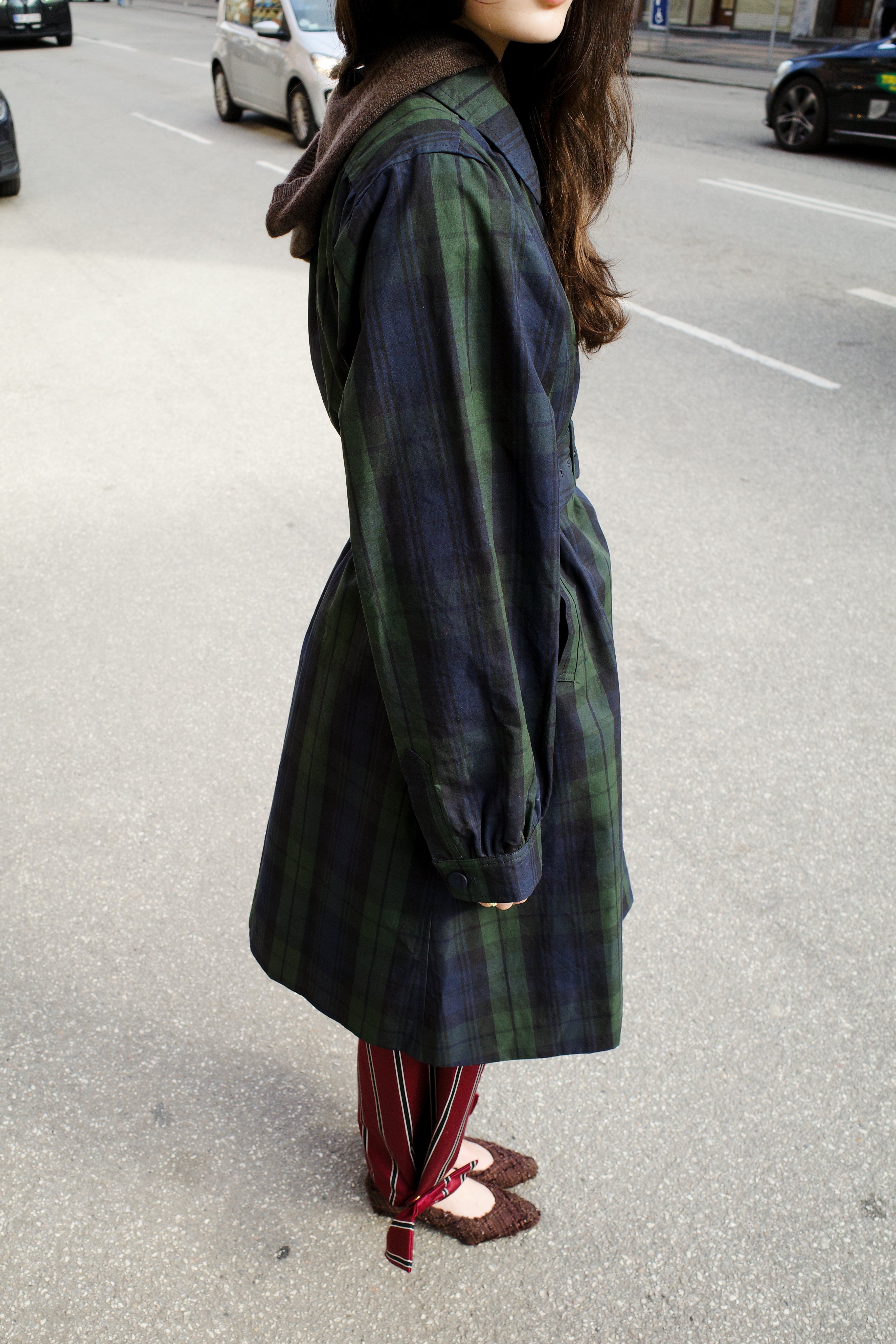 Vivian Coat - Hybrid Aero Waxed Cotton - Green and black check