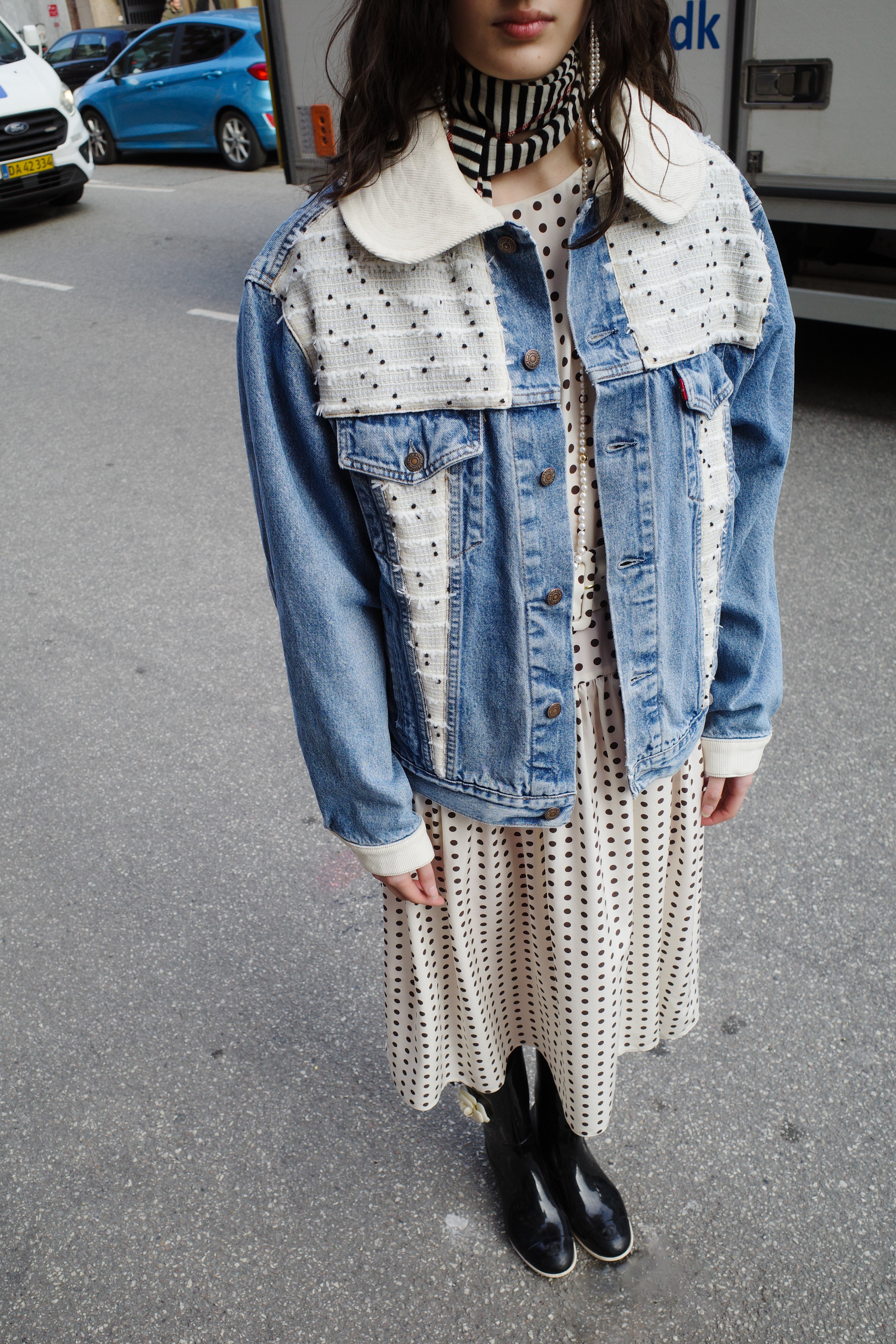 Upcycled Denim Jacket with deadstock Chanel fabric