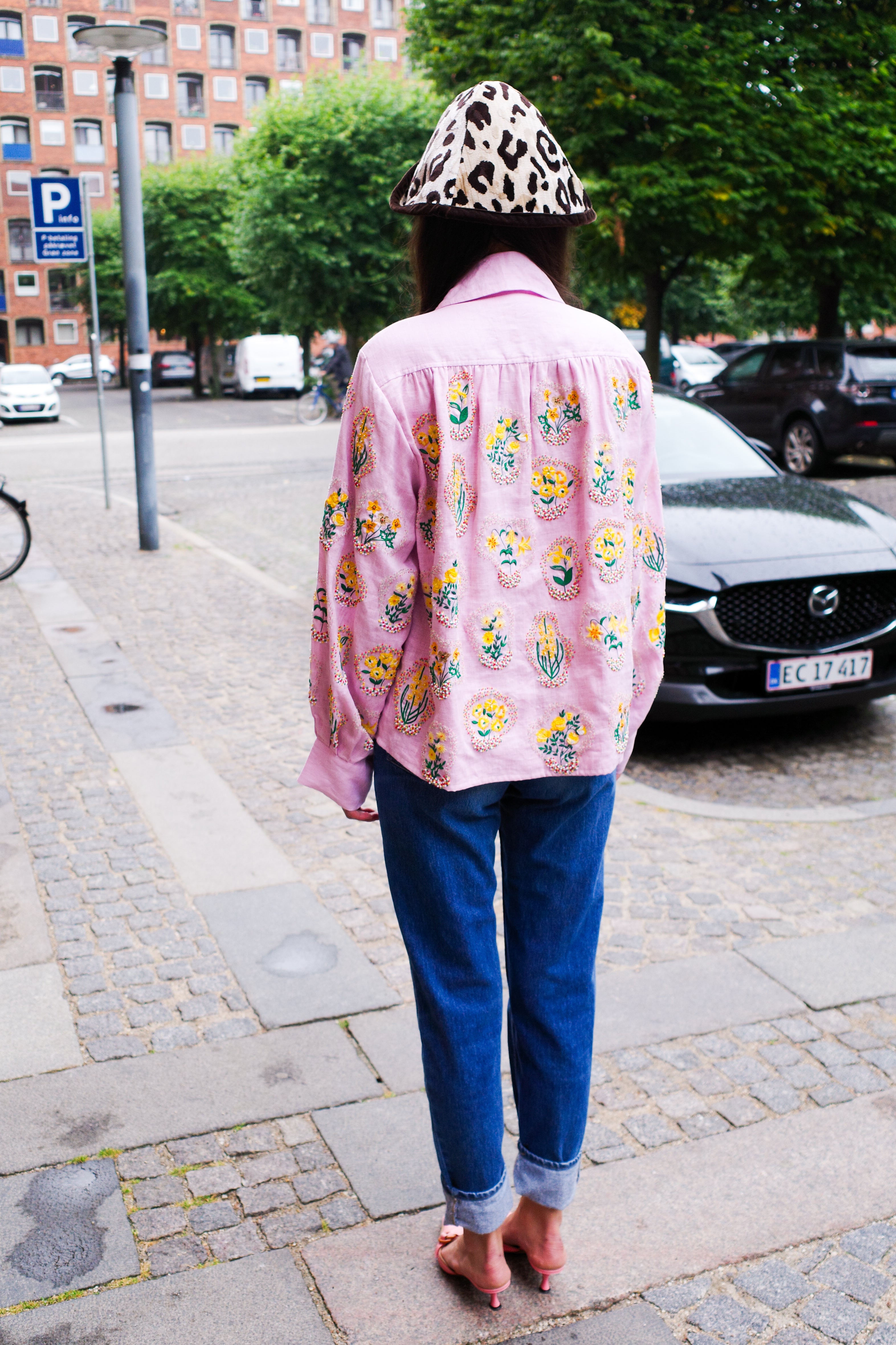 Bonsai Shirt - Pale Pink with Yellow Flowers and Velvet Bows