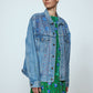 Upcycled Denim Jacket exquisitely hand-embroidered by skilled artisans in our flower daisy pattern using beadings and sequins.