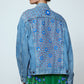 Upcycled Denim Jacket exquisitely hand-embroidered by skilled artisans in our flower daisy pattern using beadings and sequins.