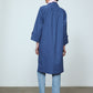 The Anna Coat in French Blue Canvas. The jacket is inspired by vintage work-wear with wide sleeves, cuffs, and button closing on the front.  Material: 100% cotton.