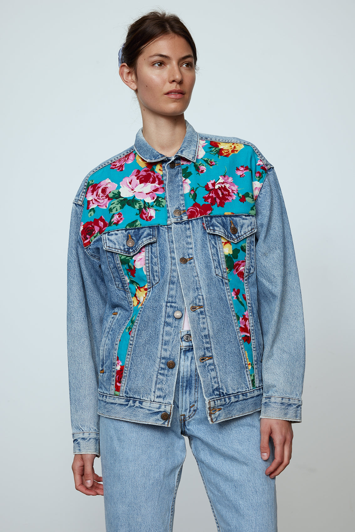 Upcycled Denim Jacket - Flower