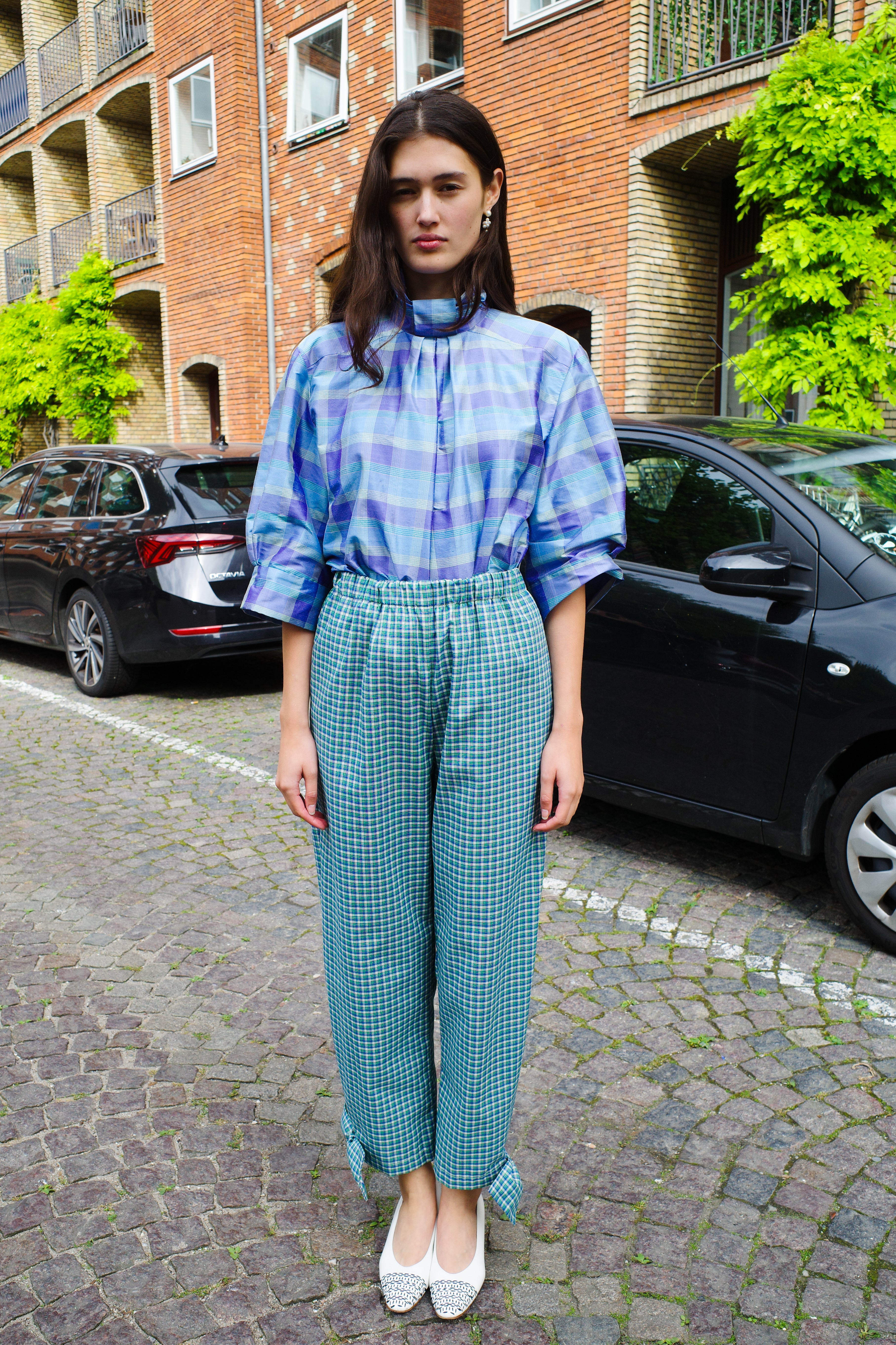 Coco Pants w. Bows Cotton Green/Blue Check