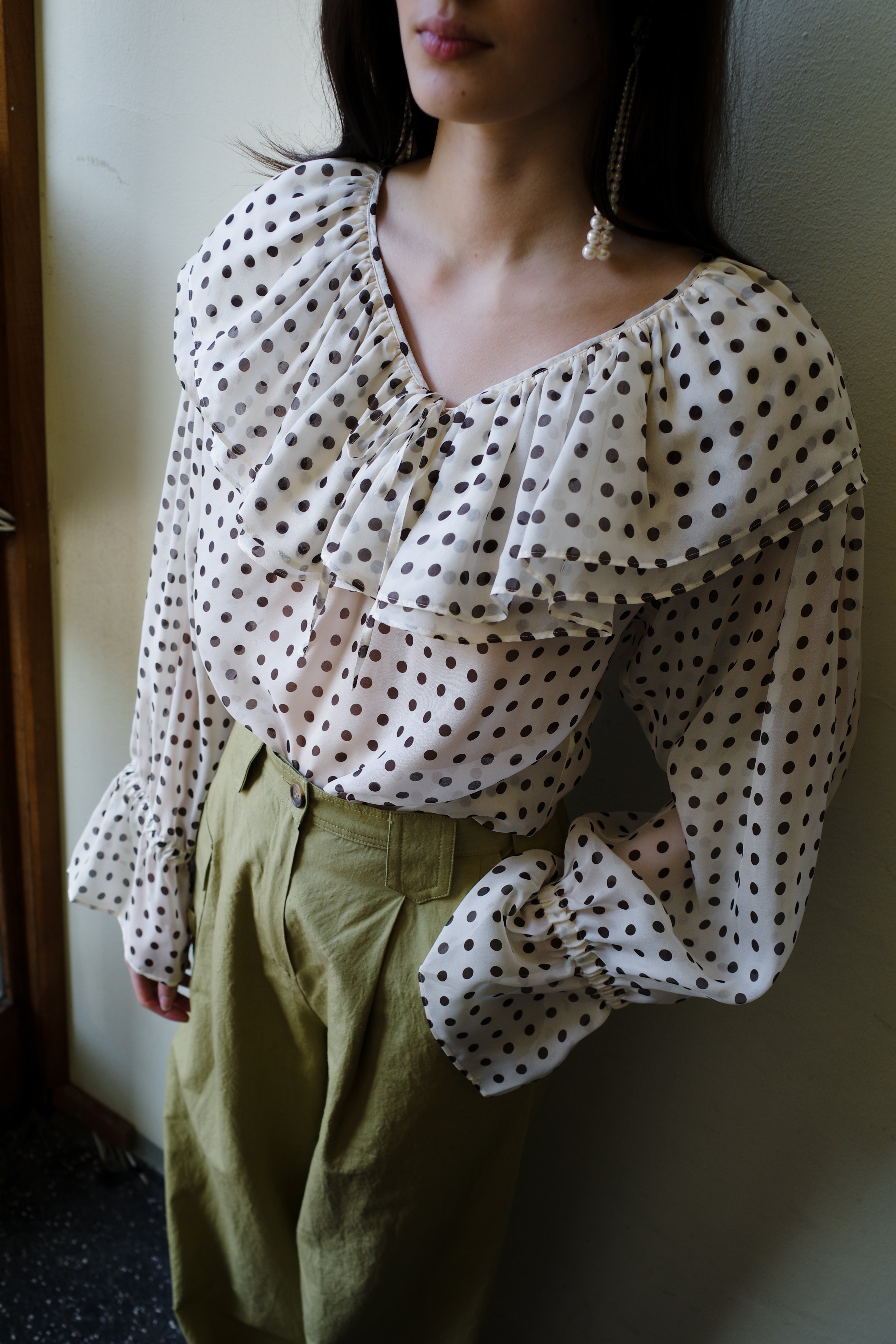 Ursula Blouse - Cream w. Brown dot