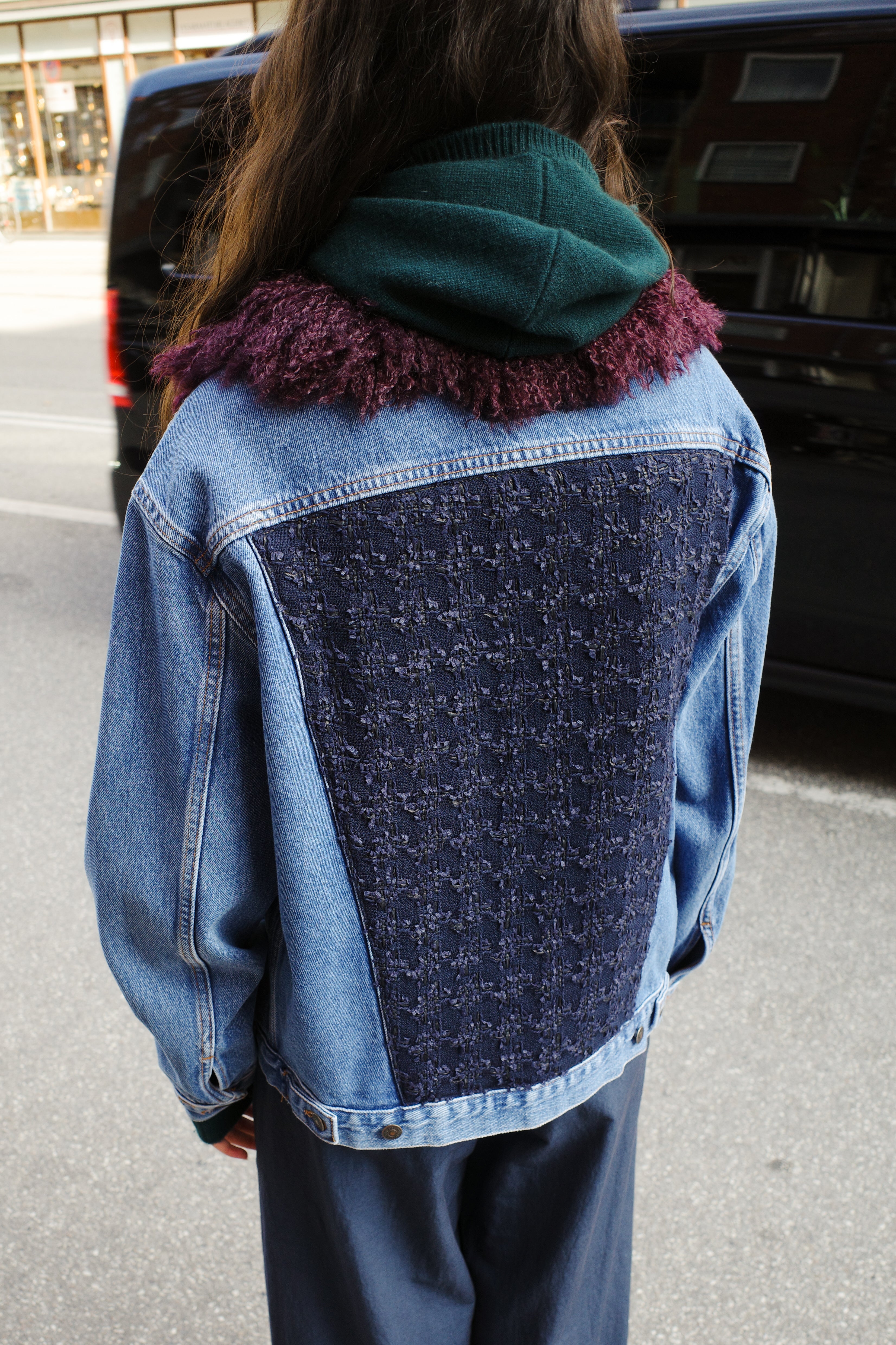 Upcycled Denim Jacket with deadstock Chanel fabric