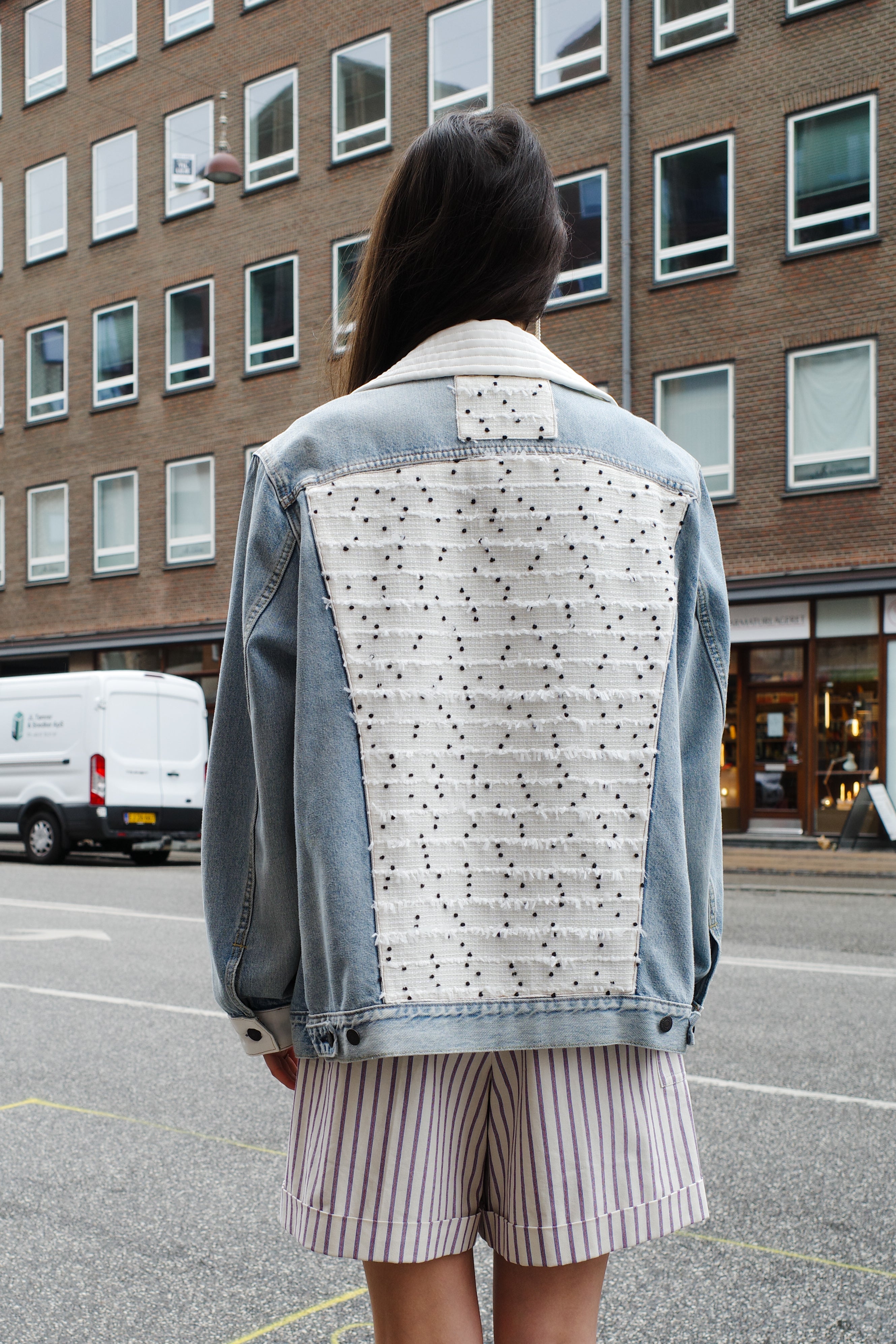 Upcycled Denim Jacket with deadstock Chanel fabric
