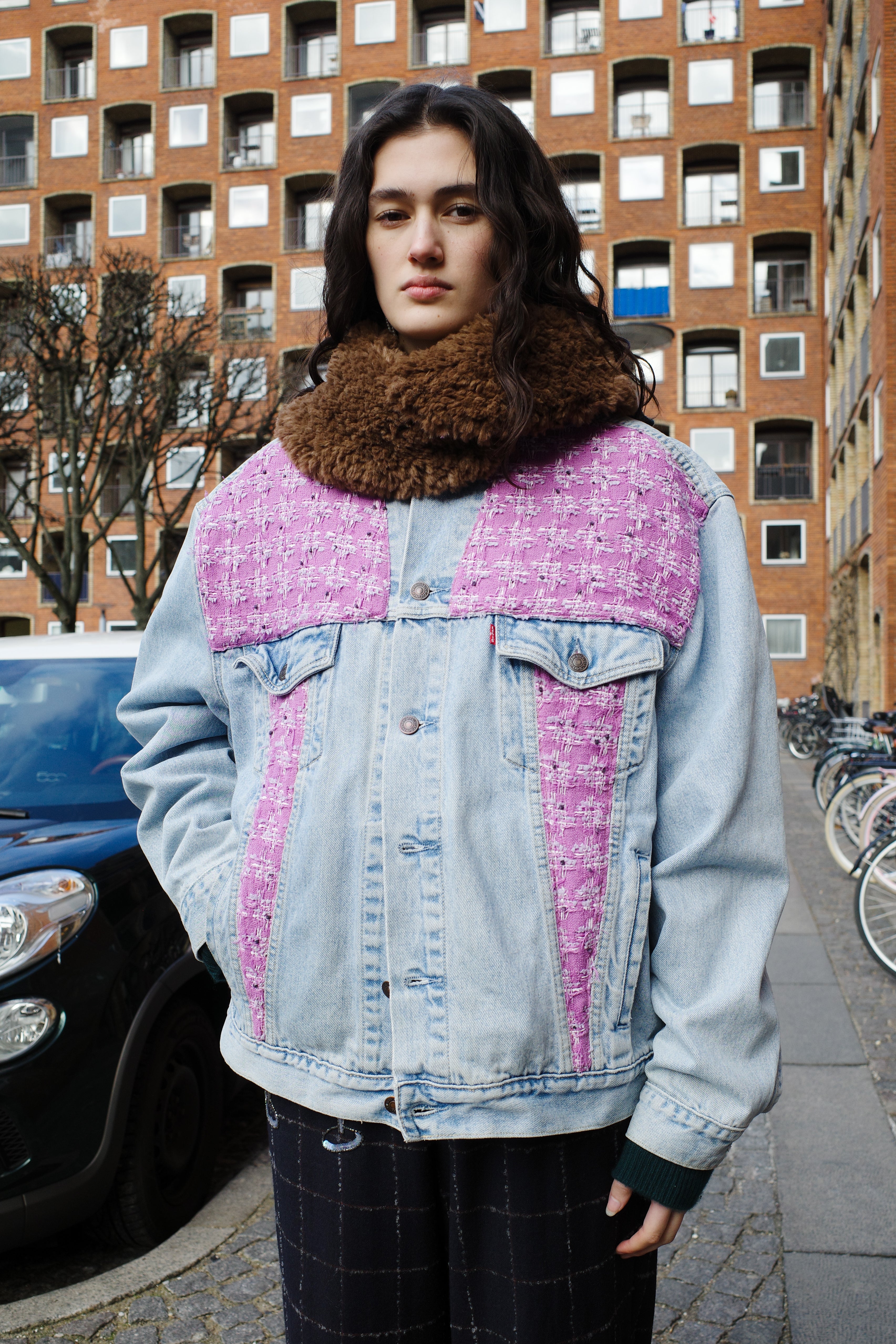 Upcycled Denim Jacket with deadstock Chanel fabric