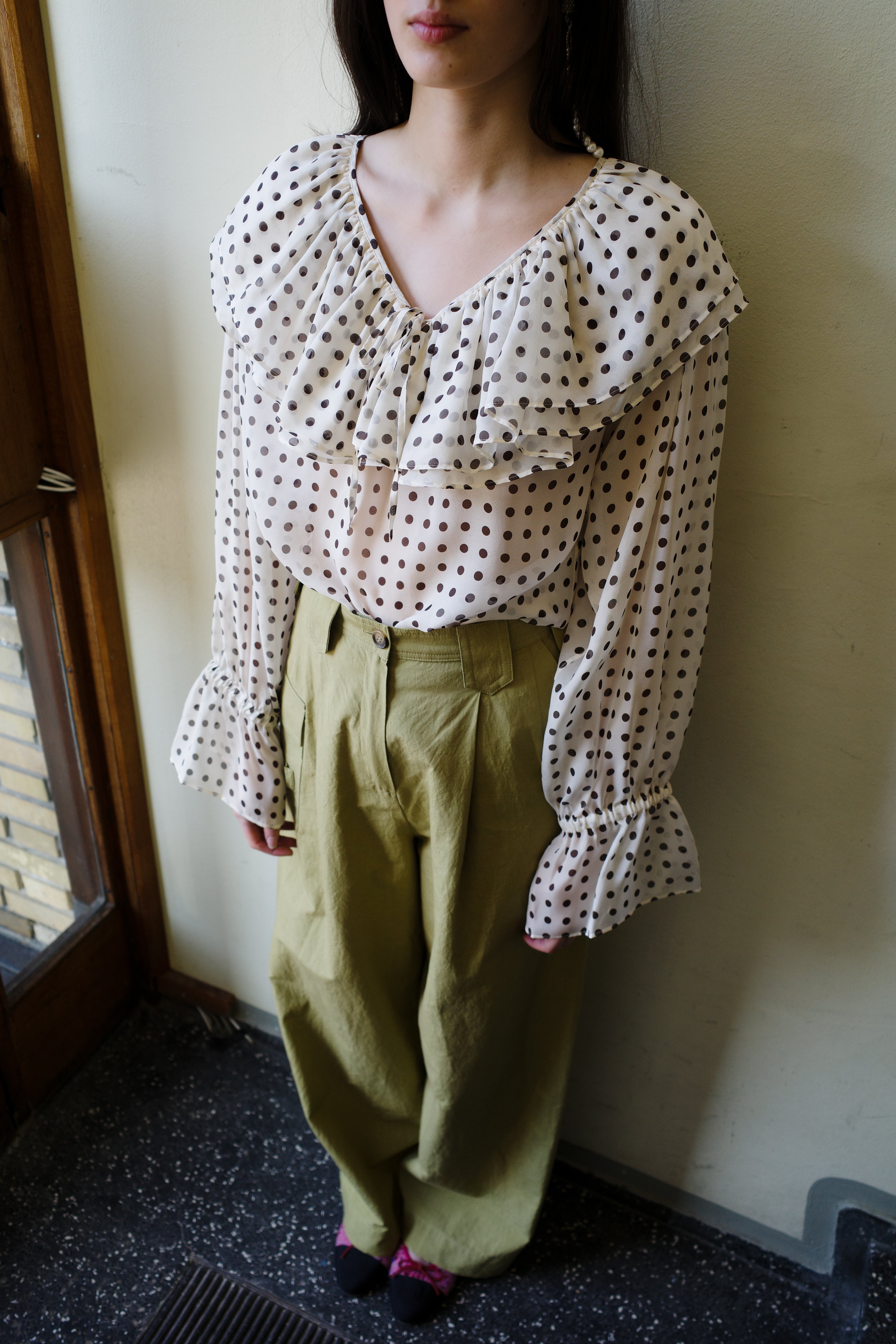 Ursula Blouse - Cream w. Brown dot