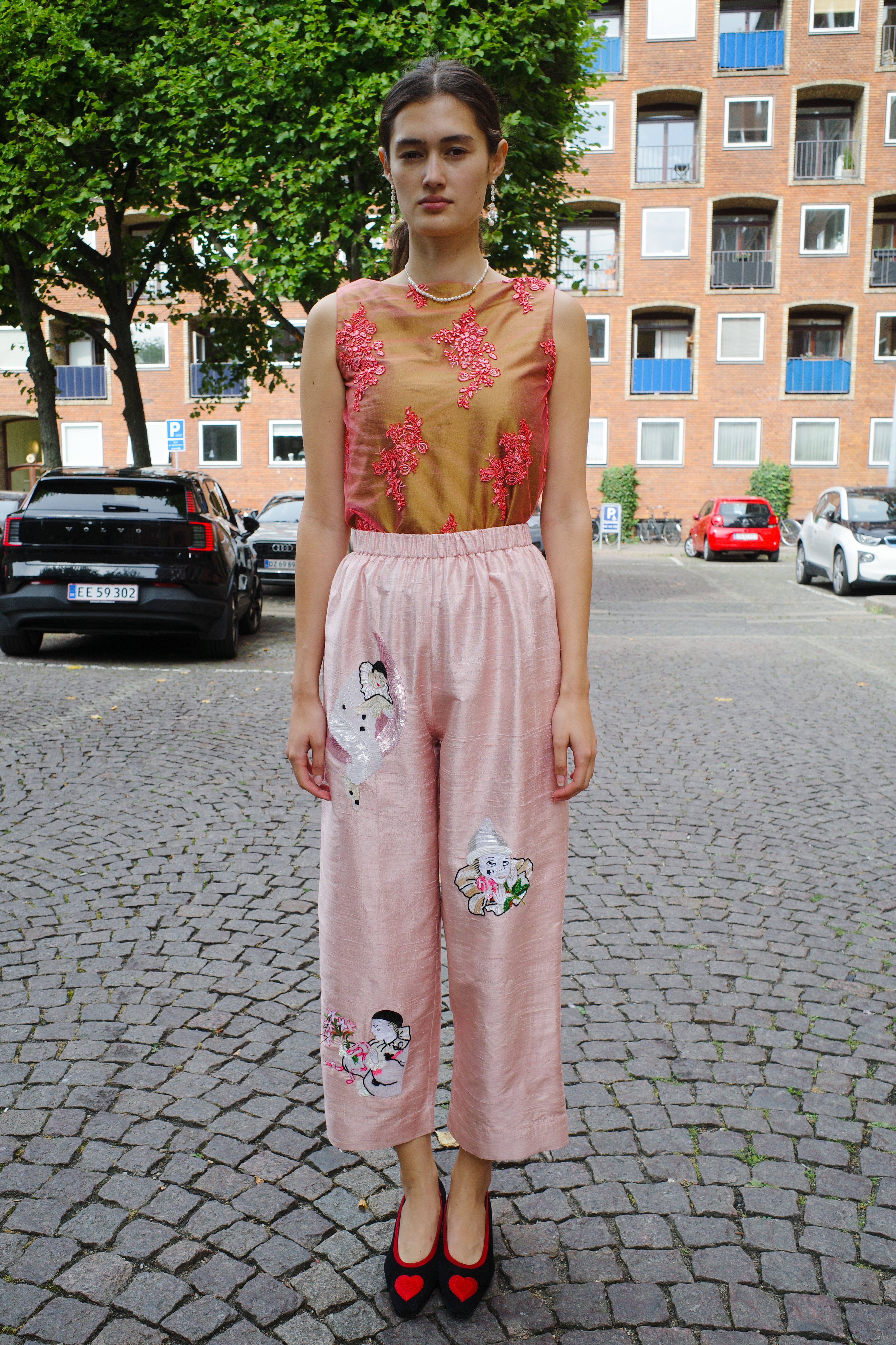 Coco Pants w. Embroidery Silk Taft pale pink  w. Embroidery