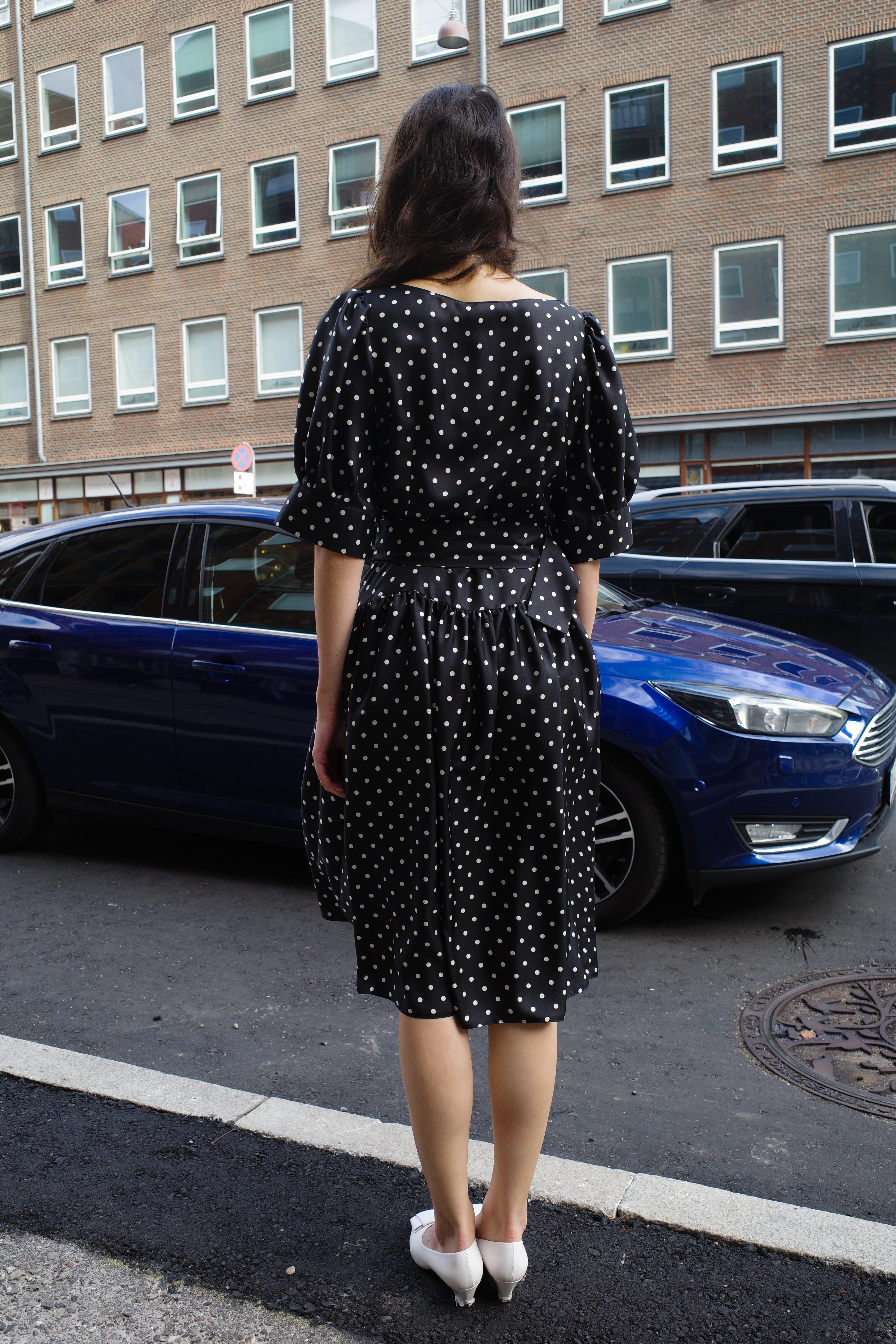 Bjorg Dress Silk Black - White Dots