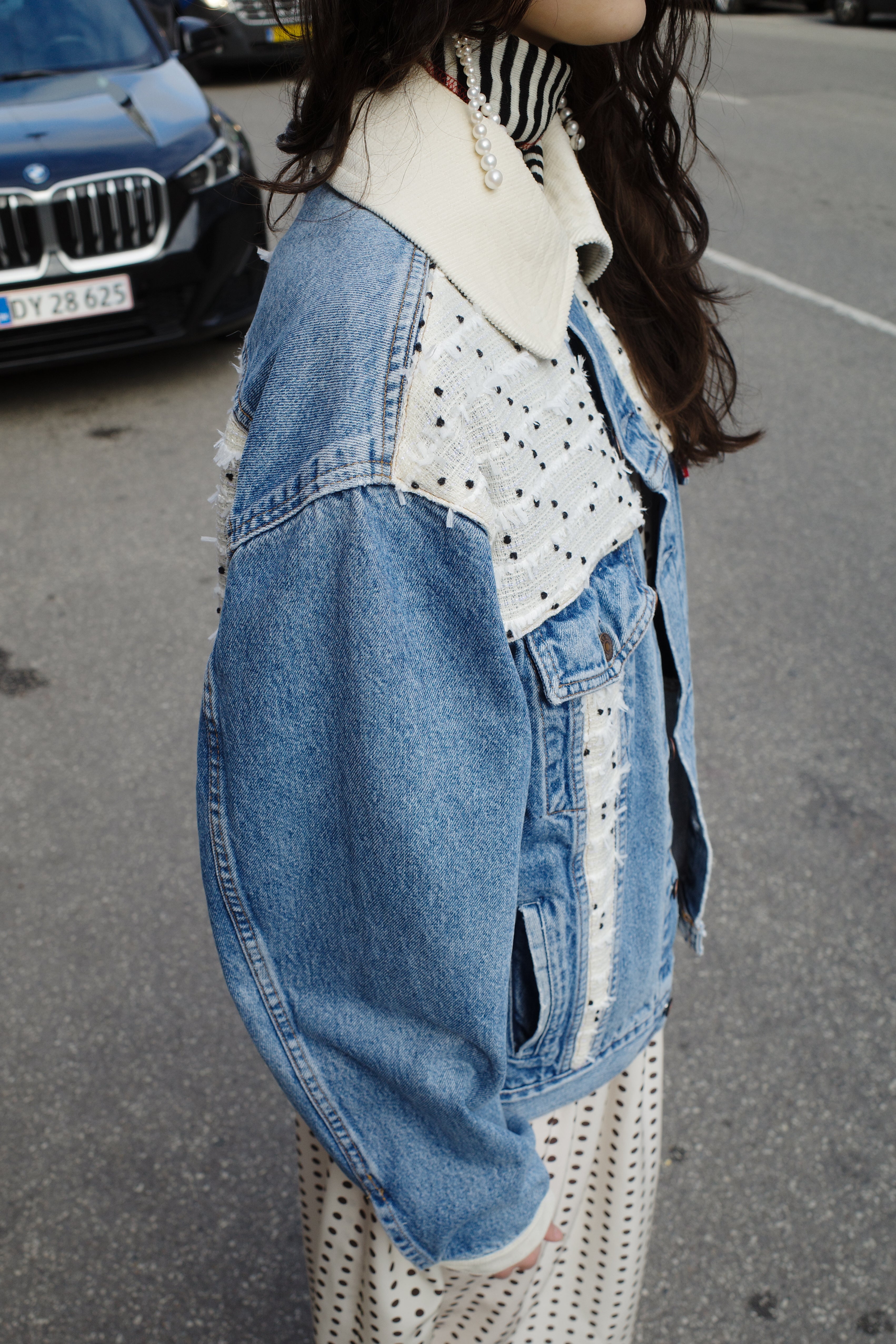 Upcycled Denim Jacket with deadstock Chanel fabric
