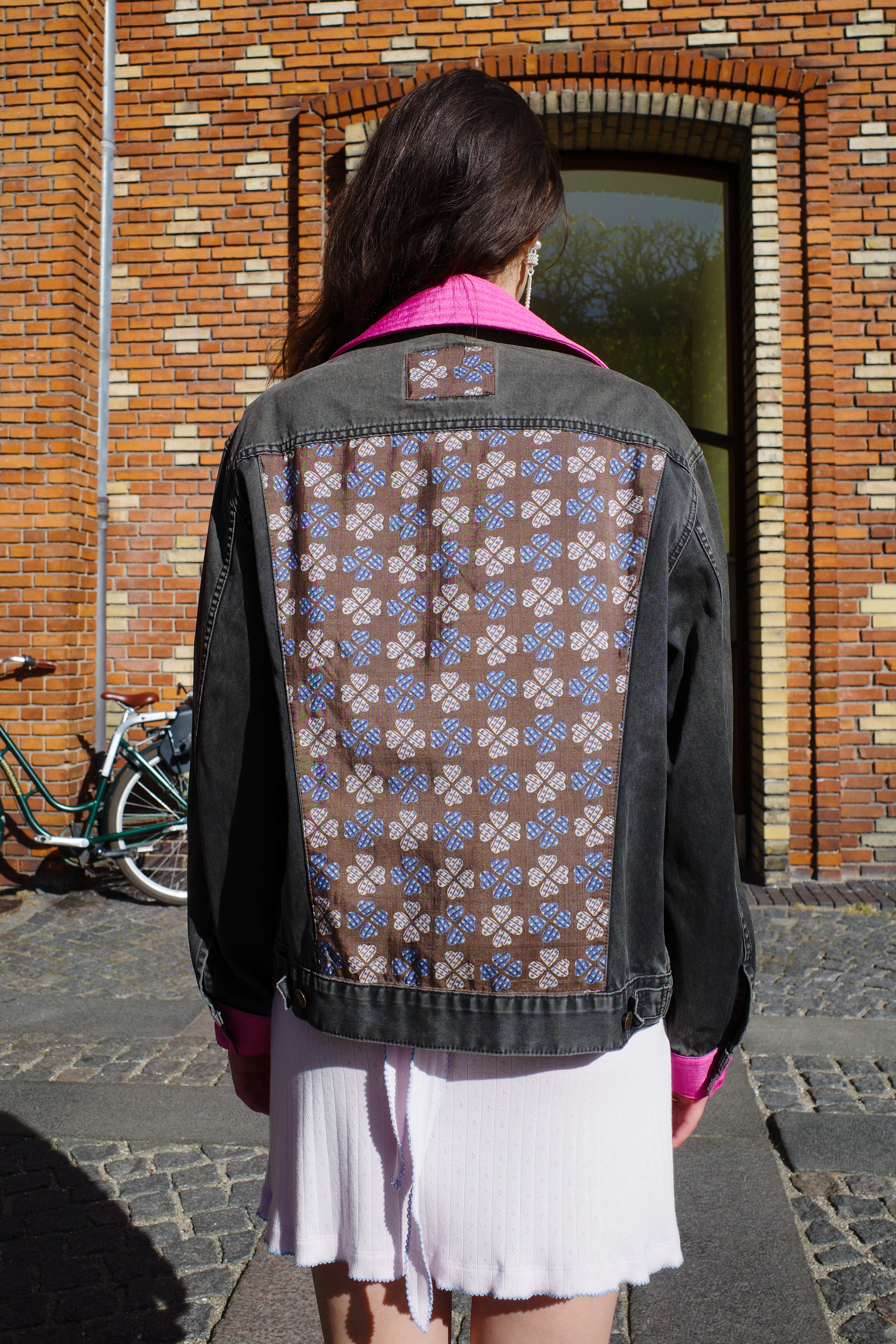 Upcycled Denim Jacket with deadstock Vintage Yves Saint Laurent fabric