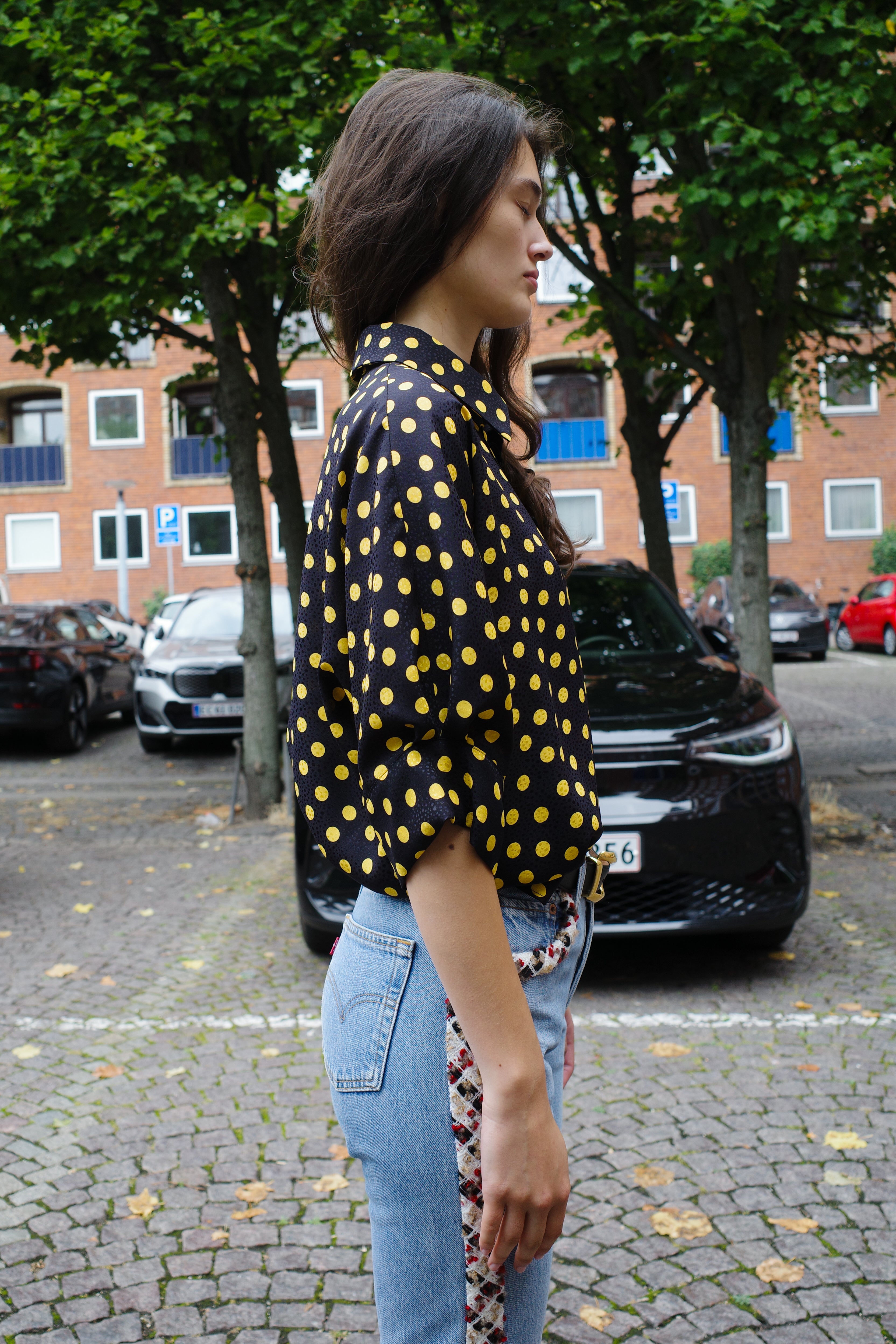 Lisbeth Blouse black yellow dot silk