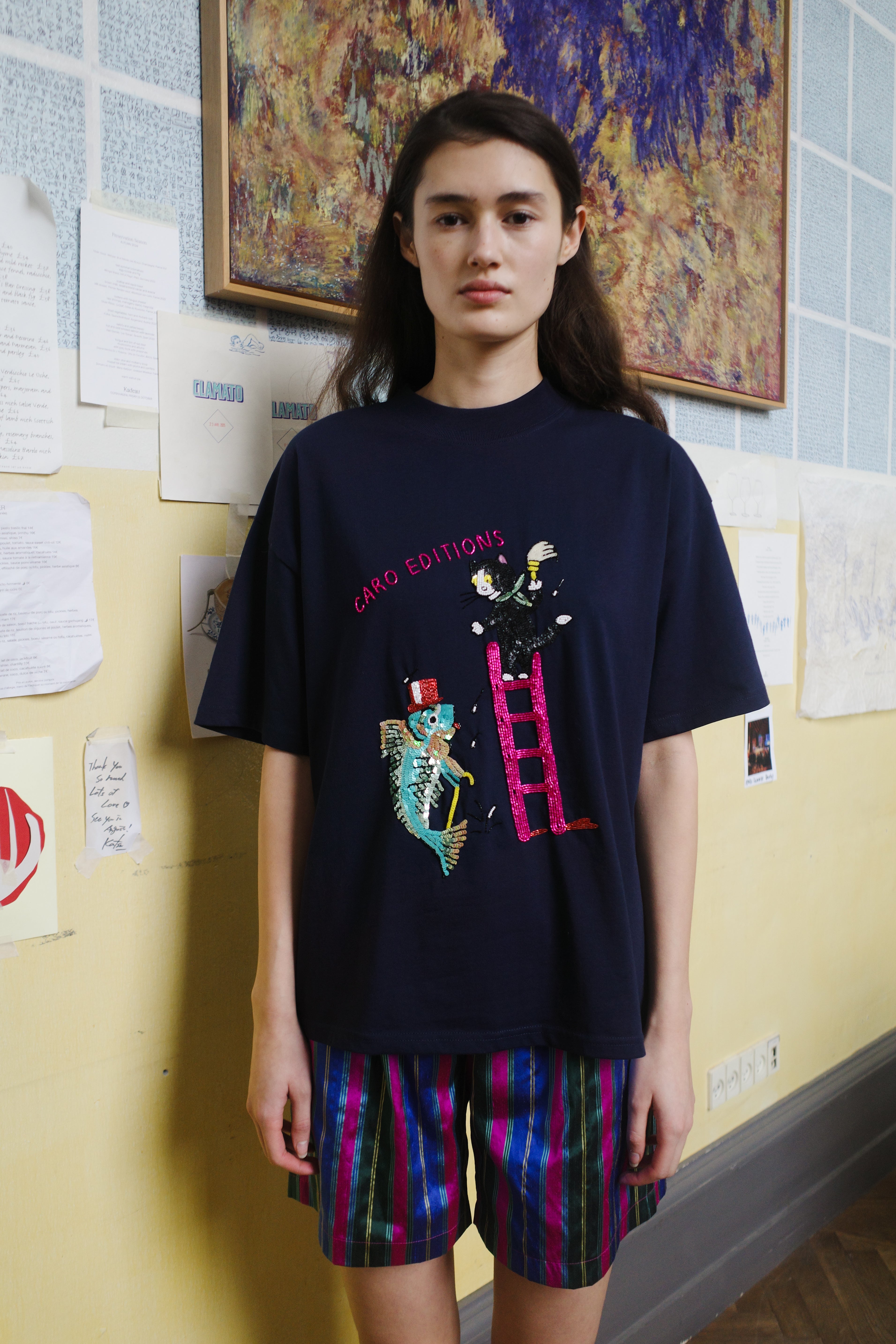 FREDDIE T-SHIRT COTTON NAVY - CAT ON LADDER