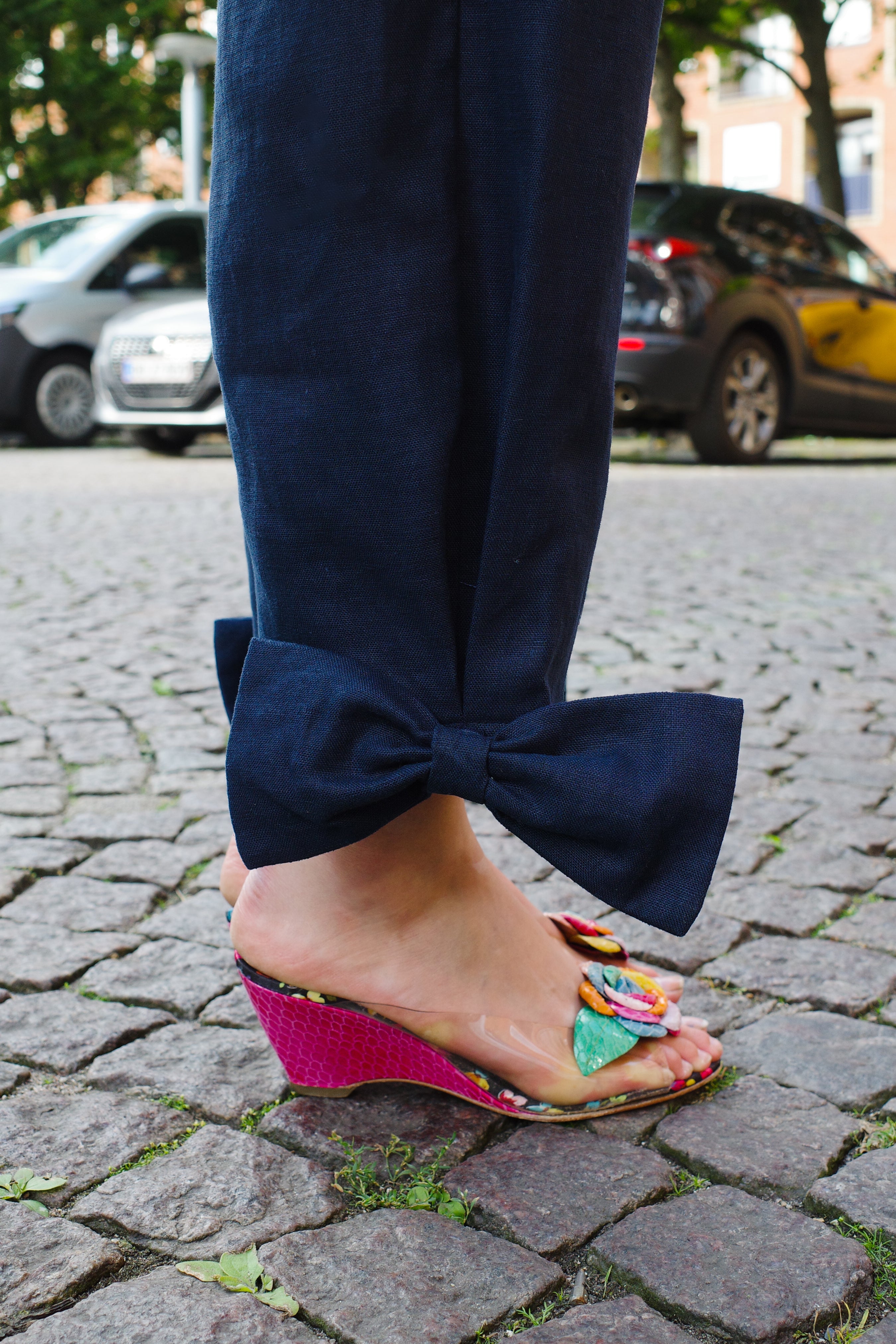 Coco Pants w. Bows Textiles Linen Navy
