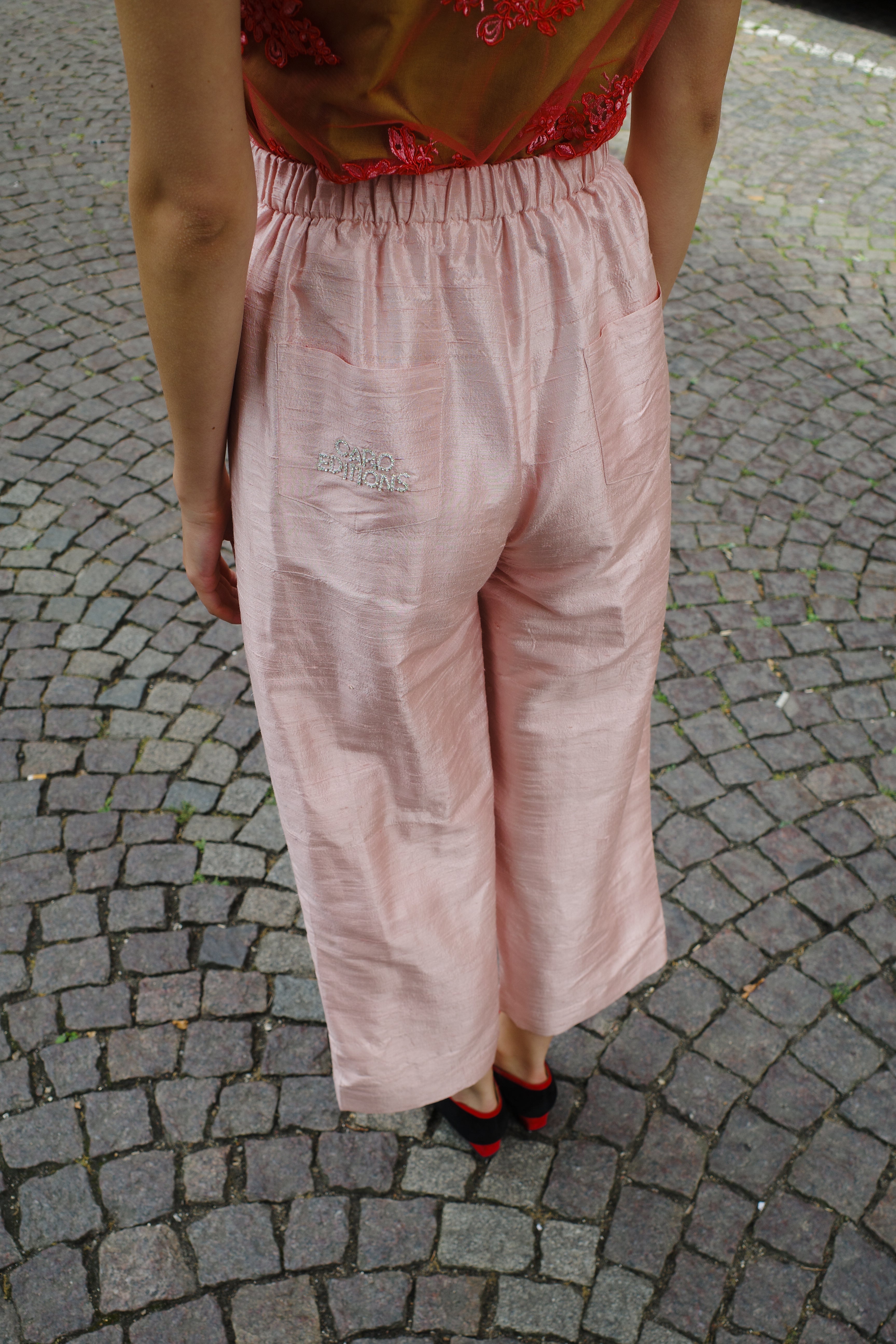 Coco Pants w. Embroidery Silk Taft pale pink  w. Embroidery