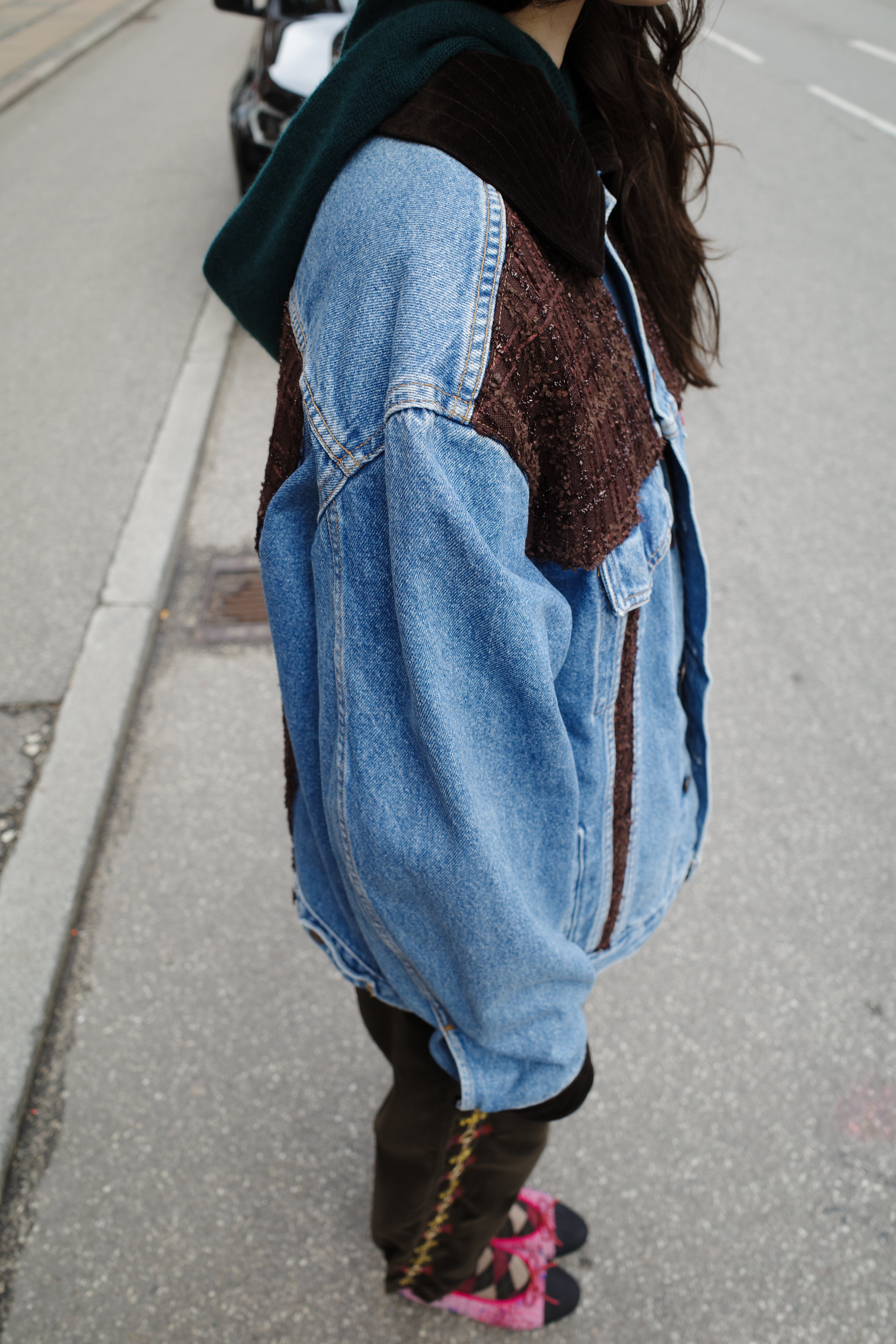 Upcycled Denim Jacket with deadstock Chanel fabric