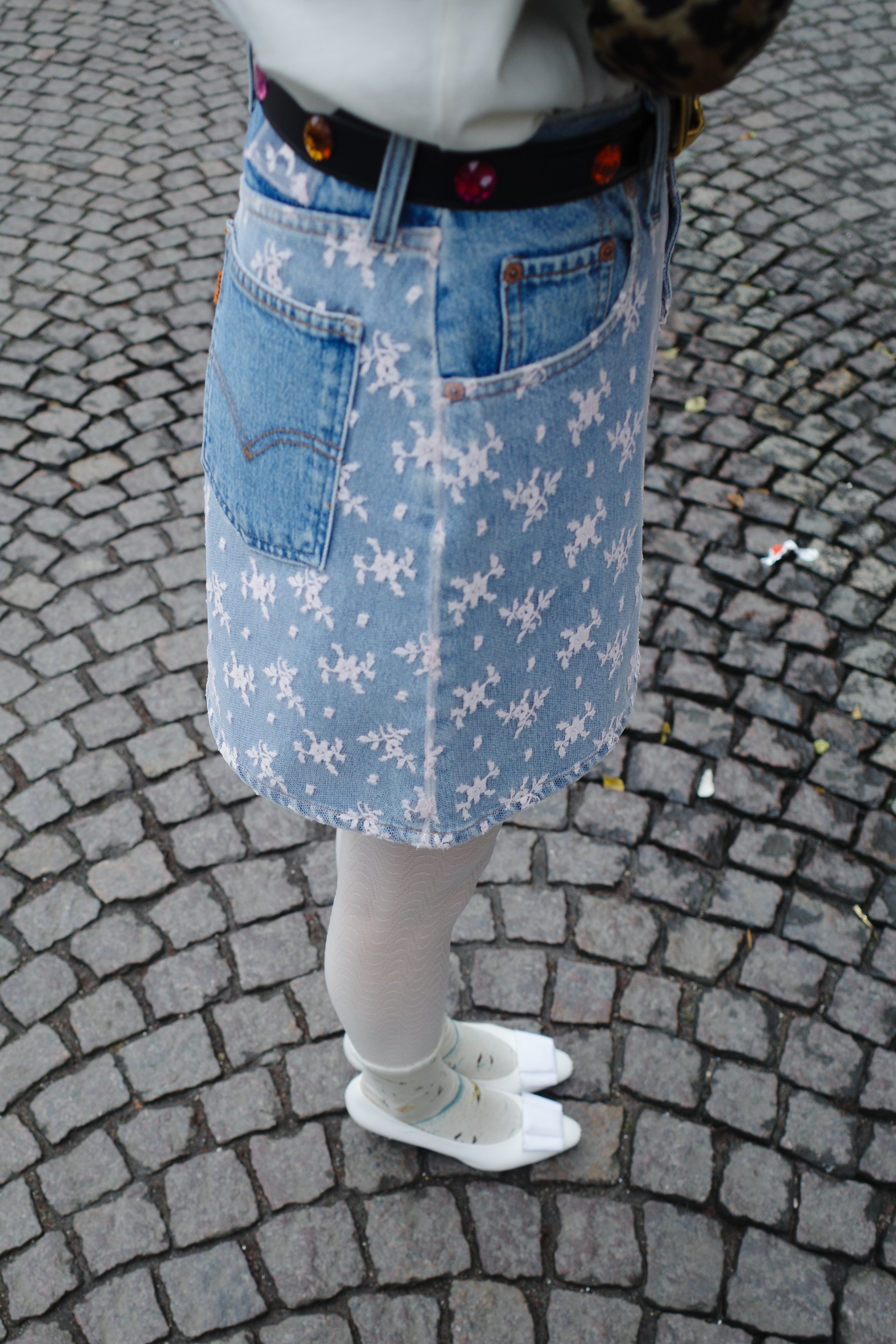 DENIM SKIRT COTTON / LACE PINK