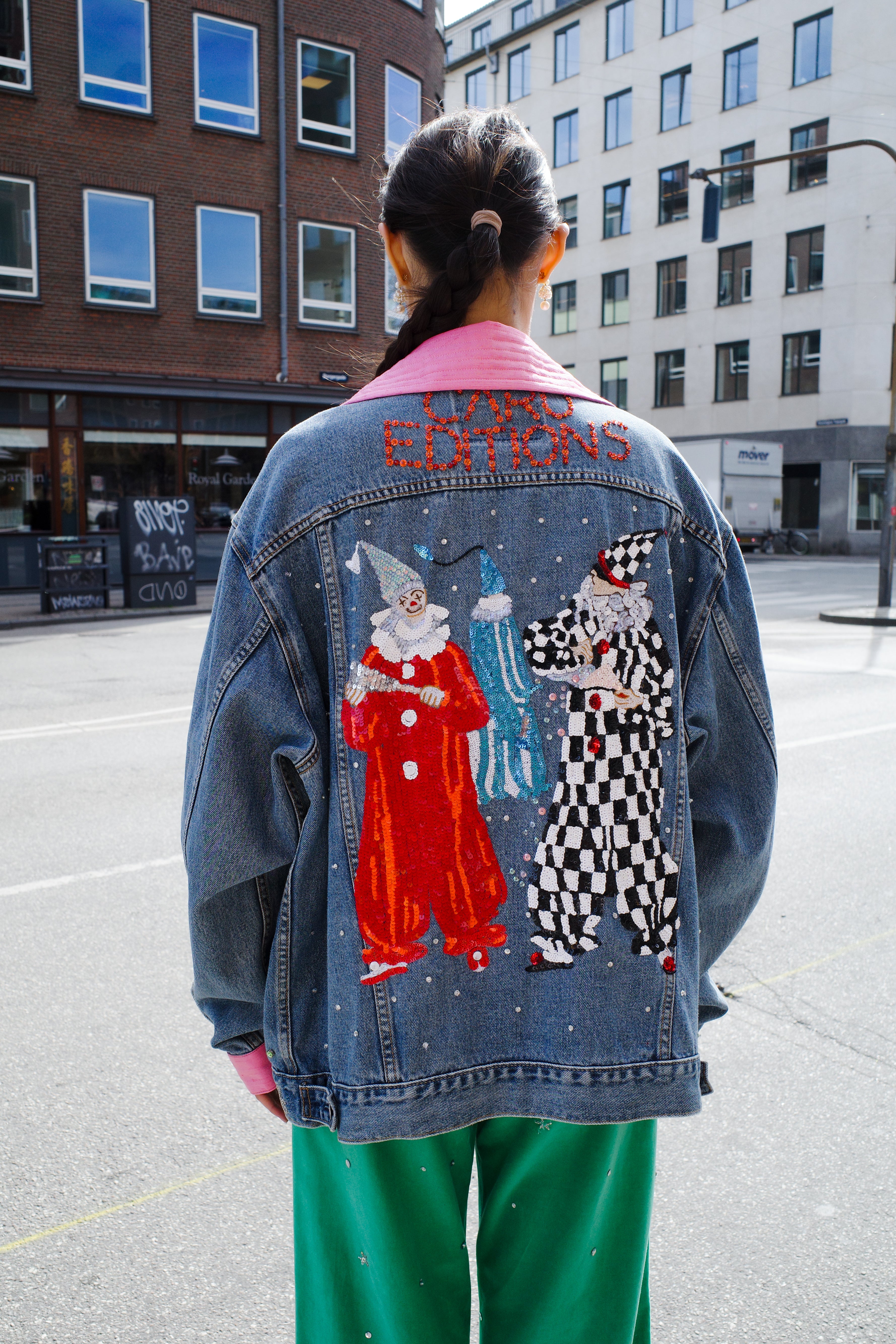 Upcycled Denim Jacket - Circus Clowns