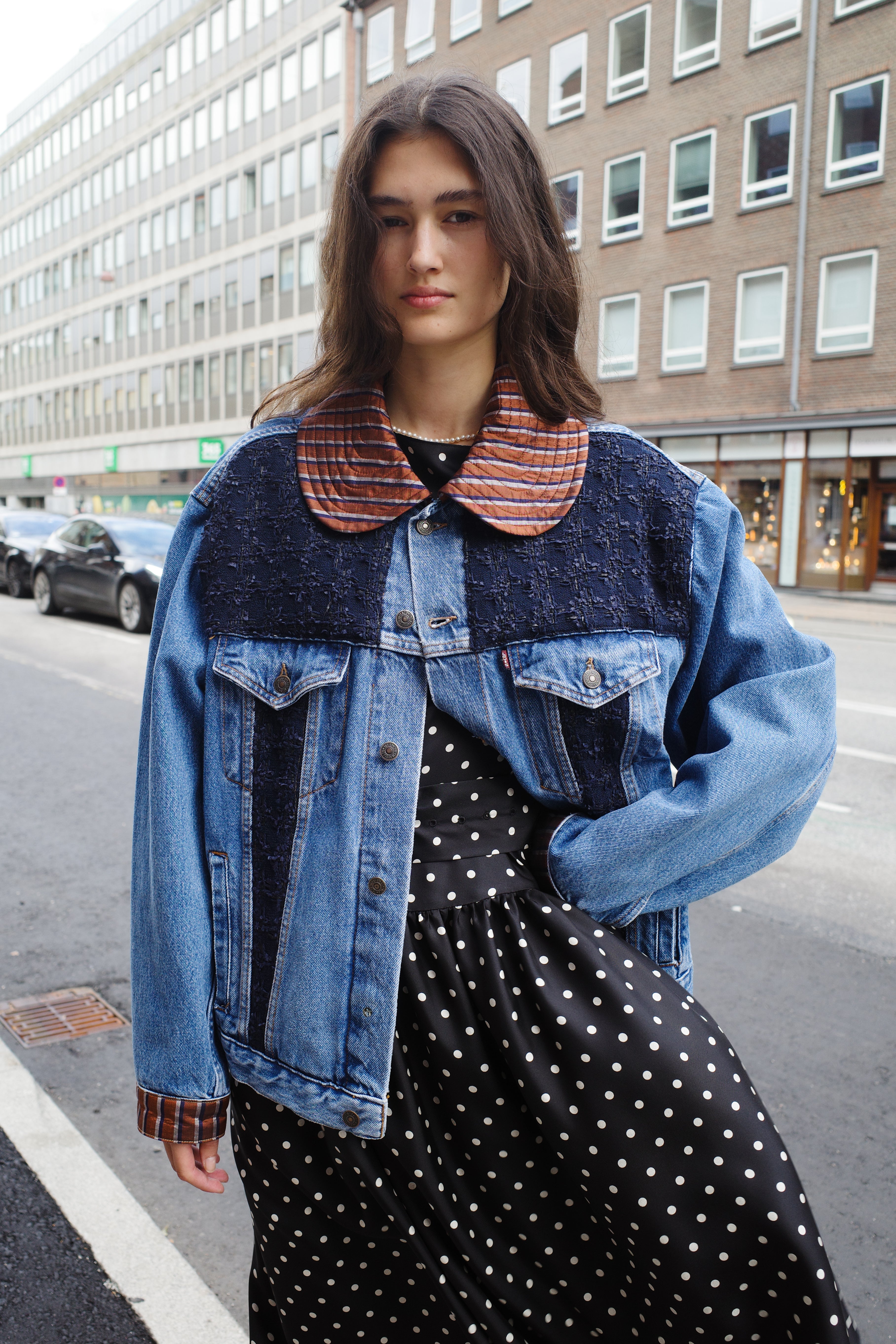 Upcycled Denim Jacket with deadstock Chanel fabric