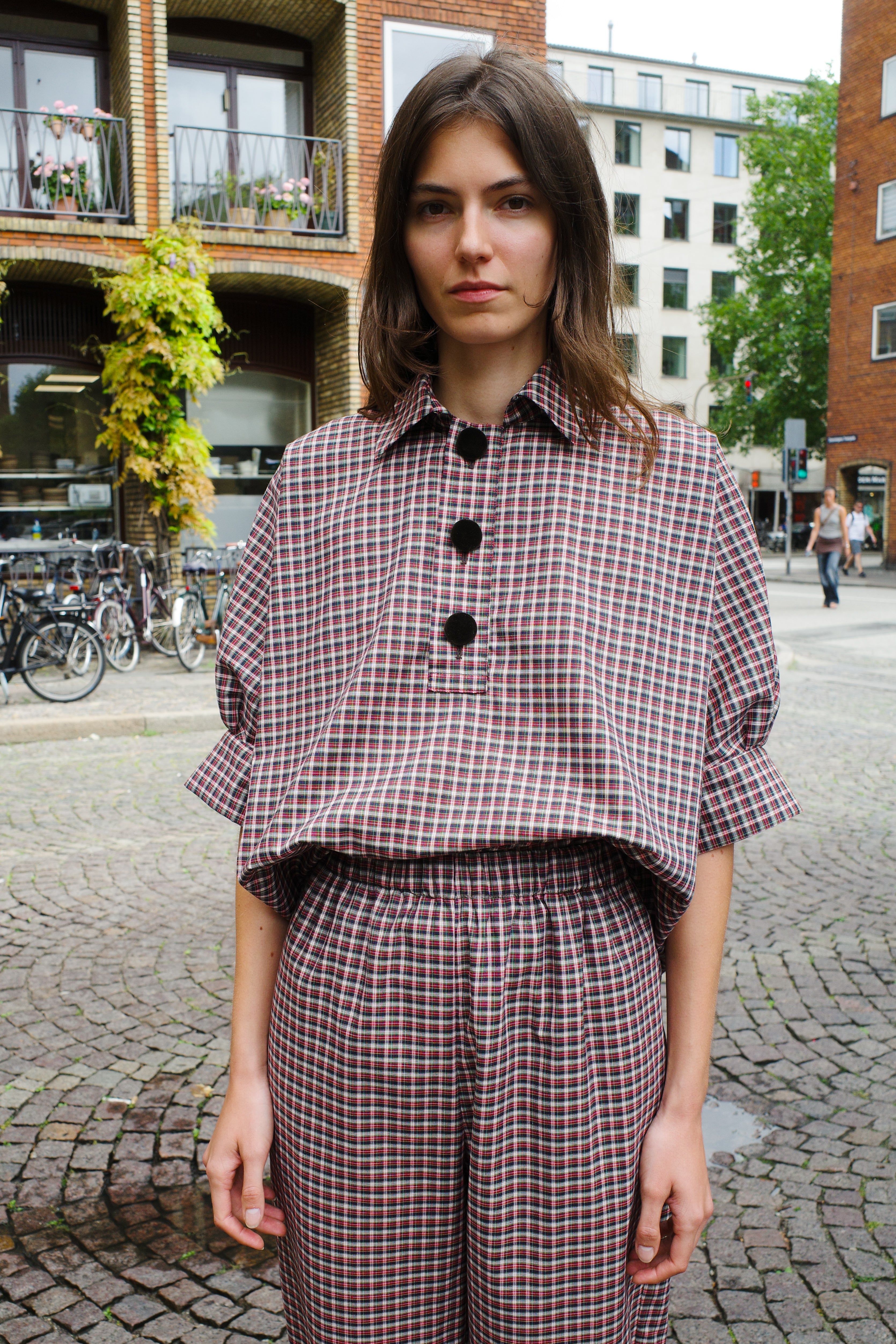 Lisbeth Blouse Cotton Black/Red Check