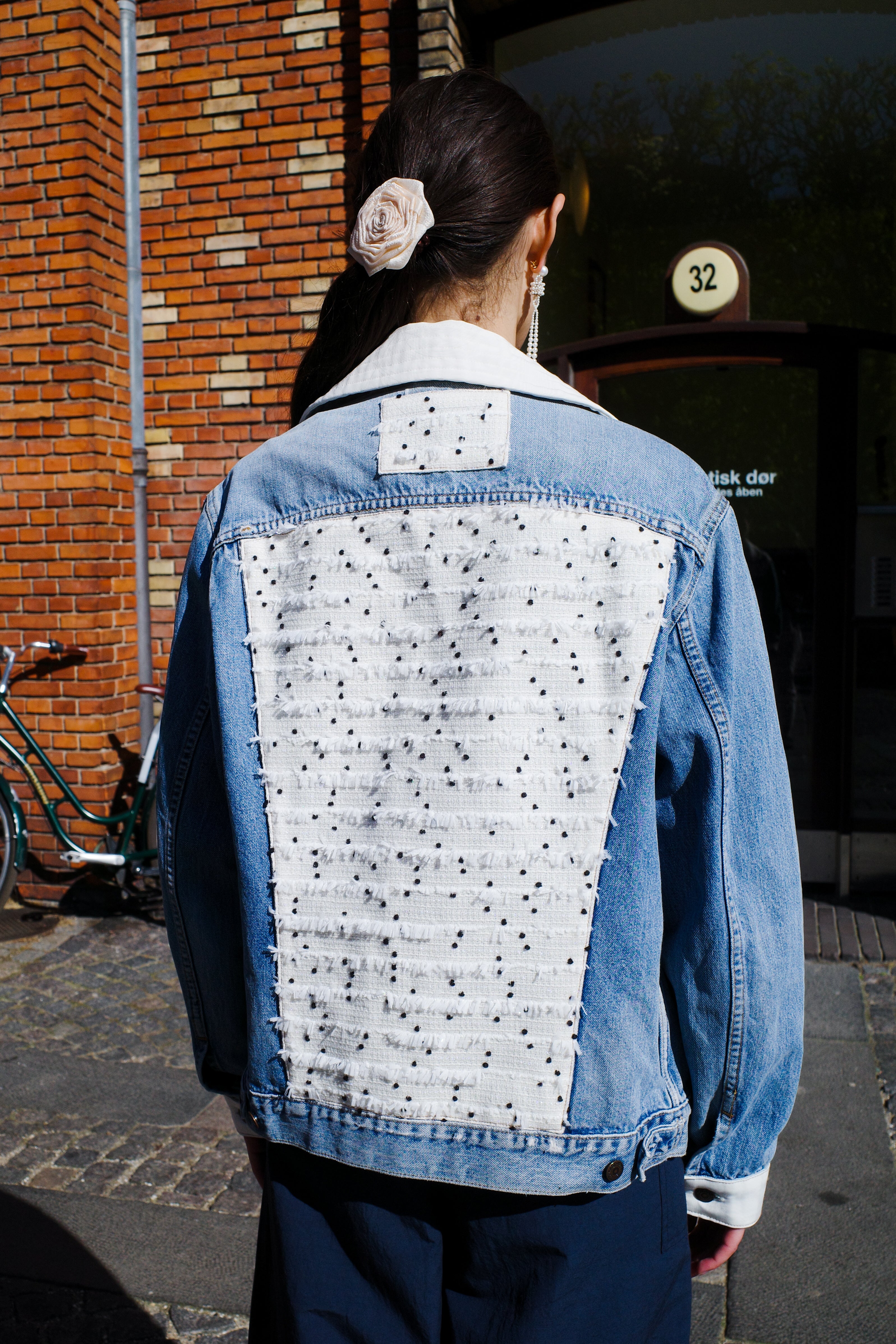 Upcycled Denim Jacket with deadstock Chanel fabric