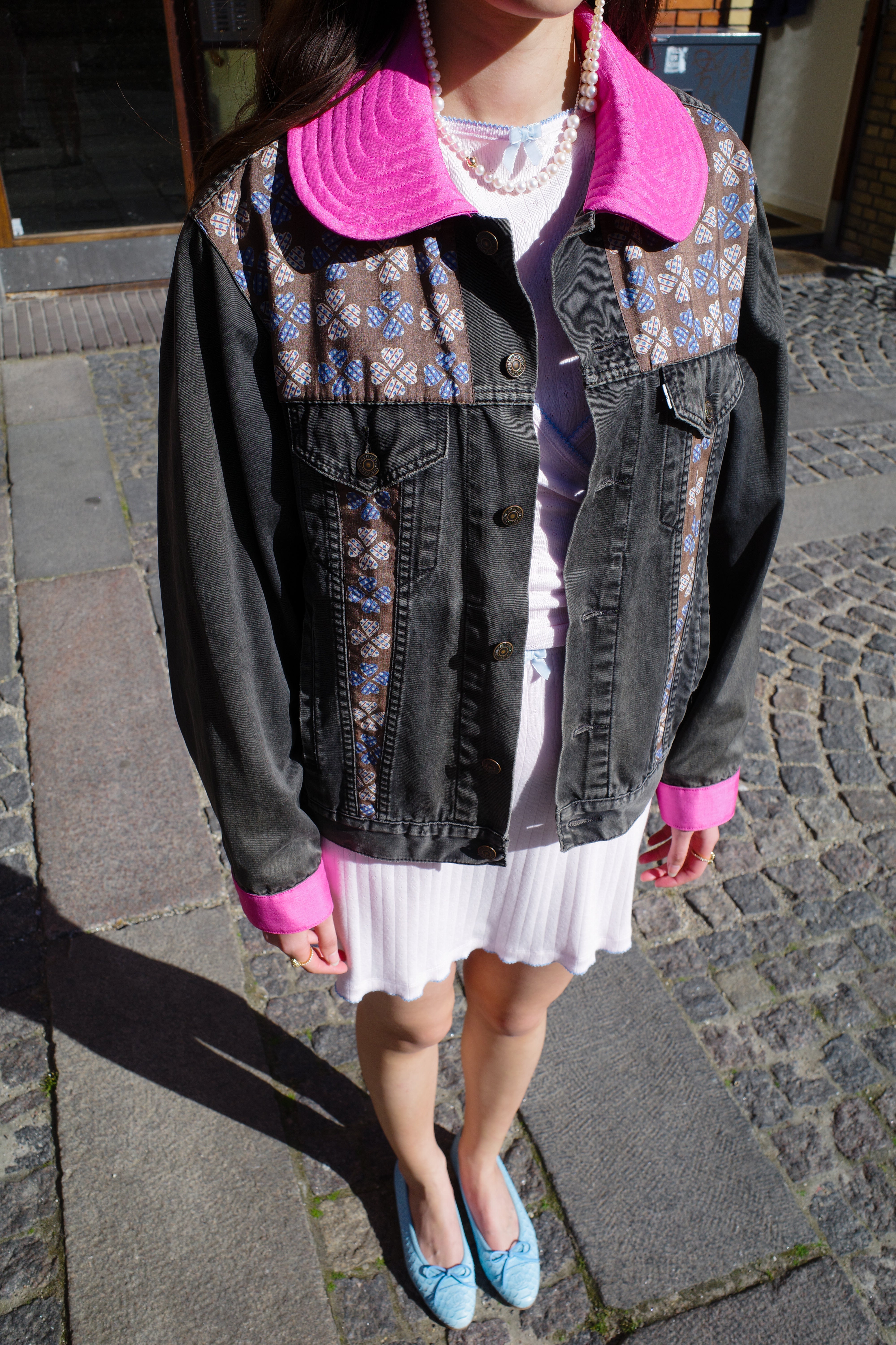 Upcycled Denim Jacket with deadstock Vintage Yves Saint Laurent fabric